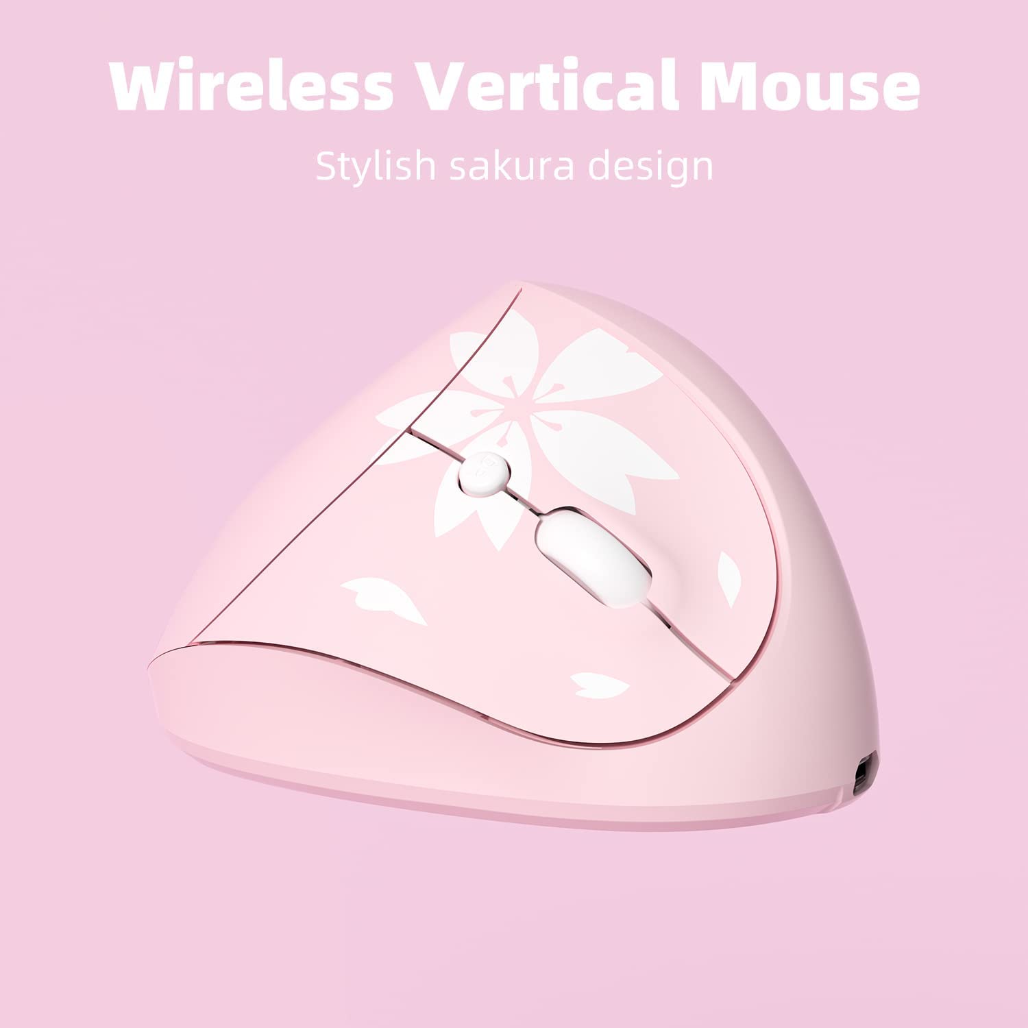 Mytrix Sakura Cherry Pink Wireless Ergonomic Vertical Mouse, 2.4GHz 800/1200/1600 DPI - Right Handed for Laptop, Desktop, Windows, Mac OS, Linux
