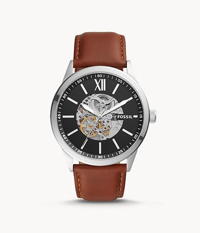 Fossil BQ2386 48mm Flynn Automatic Brown Leather Men's Watch 796483399402