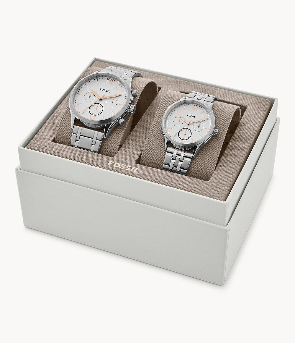 Fossil BQ2468 Set His and Her Fenmore Midsize Multifunction Stainless Steel Watch Gift Set 796483468054