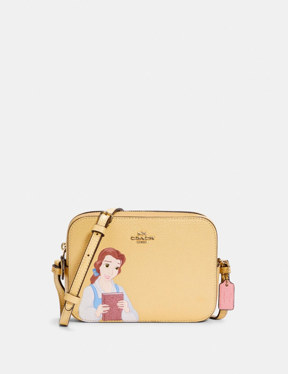Coach C3404 Disney X Coach Mini Camera Bag With Belle Vanilla Cream Multi