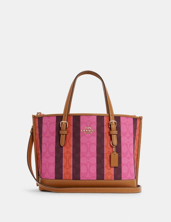 Coach C4086 Mollie Tote 25 In Signature Jacquard With Stripes In Pink/Burgundy Multi