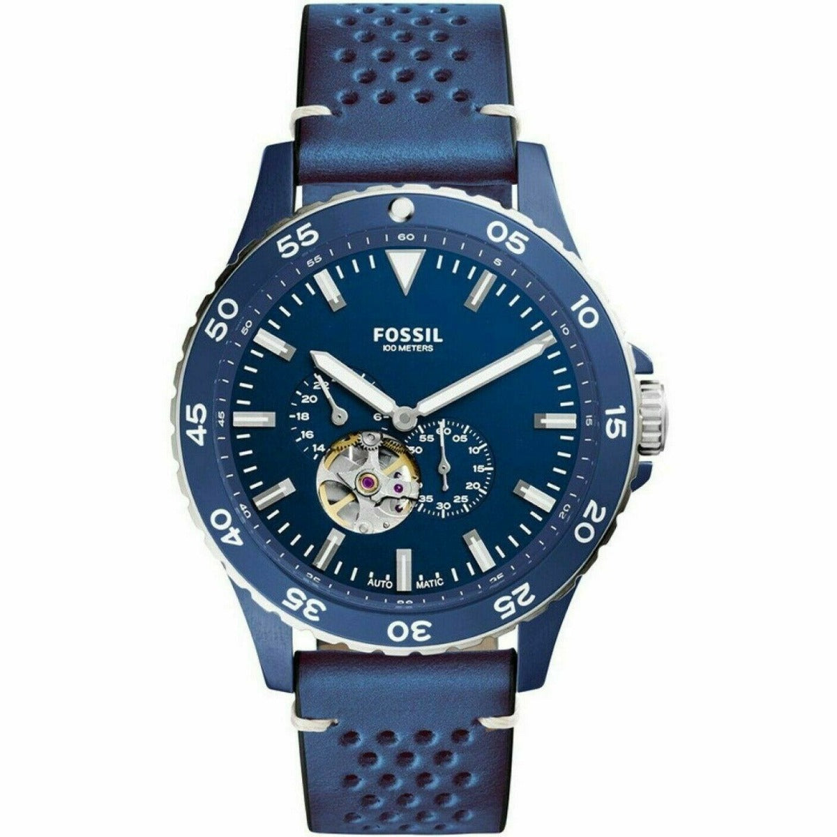 FOSSIL ME3149 CREWMASTER SPORT AUTOMATIC BLUE LEATHER MEN'S WATCH 796483329195