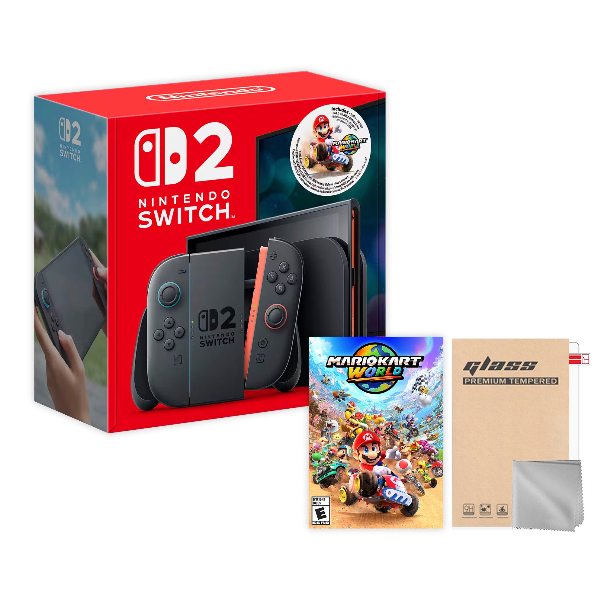 Nintendo Switch 2 Mario Kart World Bundle 256GB 7.9-Inch 1080P Screen, Joy-Con 2 with Mouse Sensor, Dock, with Microfiber Cleaning Cloth & Screen Protector