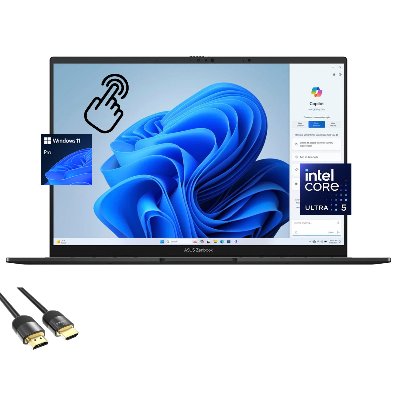 ASUS Zenbook 14 Laptop, 14” WUXGA OLED Touchscreen Display, 14-Cores Ultra 5-125H (Up to 4.50 GHz), 8GB RAM, 512GB PCIe 4.0, Backlit KB, WiFi 6E, Long Battery Life, USB-C, Mytrix HDMI, Win 11 Pro