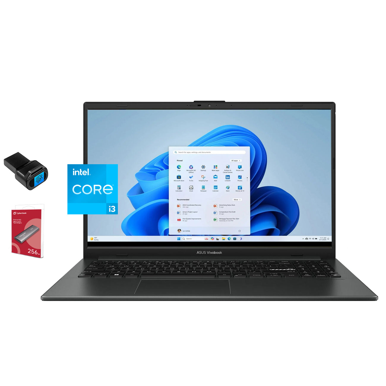 ASUS Vivobook Go 15.6’’ FHD Laptop, 8-Core Intel i3 Processor, 8GB RAM, 128GB + 256GB Portable SSD, WiFi, NanoEdge Display, Fast Charge, Keypad, Webcam, USB-C, HDMI, USB Fingerprint Reader, Win 11