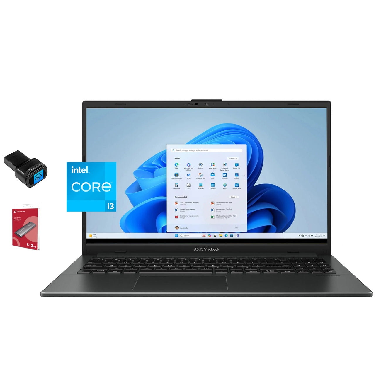 ASUS Vivobook Go 15.6’’ FHD Laptop, 8-Core Intel i3 Processor, 8GB RAM, 128GB + 512GB Portable SSD, WiFi, NanoEdge Display, Fast Charge, Keypad, Webcam, USB-C, HDMI, USB Fingerprint Reader, Win 11