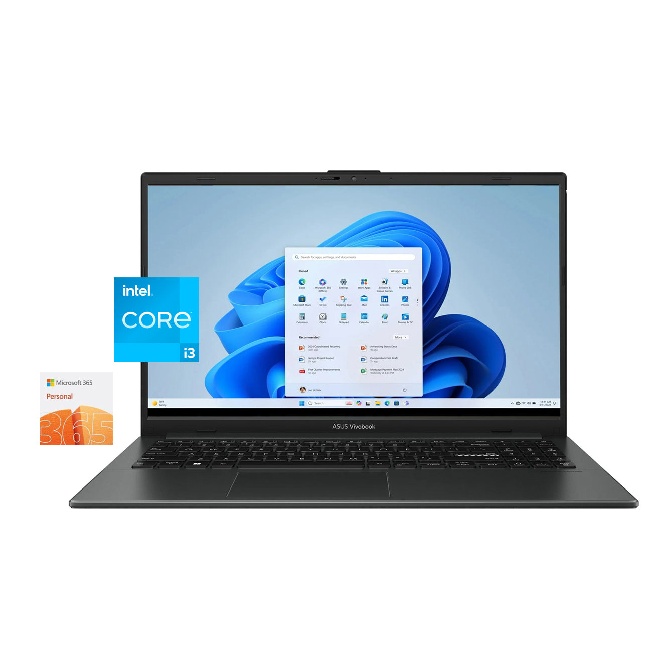 ASUS Vivobook Go 15.6’’ FHD Laptop, 8-Core Intel i3 Processor, 8GB RAM, 128GB storage, WiFi & BT, NanoEdge Display, Fast Charge, Keypad, Webcam, USB-C, HDMI, Microsoft 365 Office Lifetime, Win 11