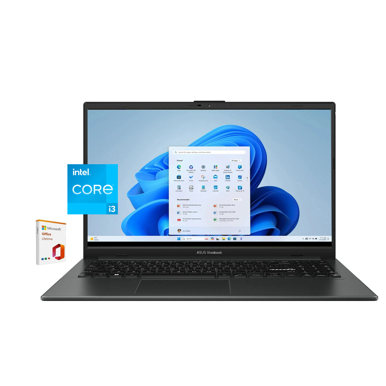 ASUS Vivobook Go 15.6’’ FHD Laptop, 8-Core Intel i3 Processor, 8GB RAM, 128GB Storage, WiFi & BT, NanoEdge Display, Fast Charge, Keypad, Webcam, USB-C, HDMI, Lifetime Office, Windows 11 Home
