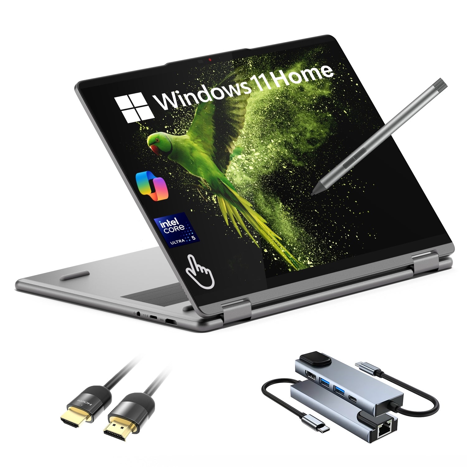 Lenovo Yoga 7i 16″ 2K Touchscreen 2-in-1 Laptop - Core Ultra 5, 16GB RAM, 512GB SSD, AI Copilot+ PC, WiFi 7, Thunderbolt 4, Fingerprint, w/Stylus Pen, HDMI Cable, 5 in 1 External Storage, Win 11 Home