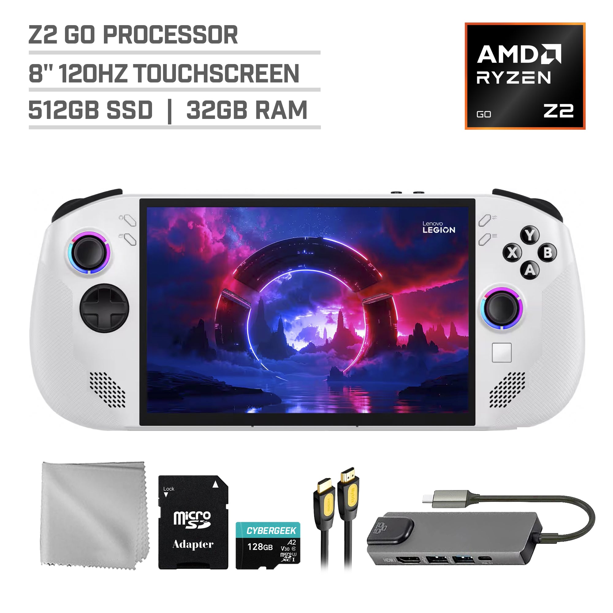 Lenovo Legion Go S 512GB Gaming Handheld 8-inch Touchscreen 120Hz WUXGA AMD Ryzen Z2 Go CPU, Mytrix Hub, 128GB MicroSD Card, 4 Accessories: 5 in 1 Bundle