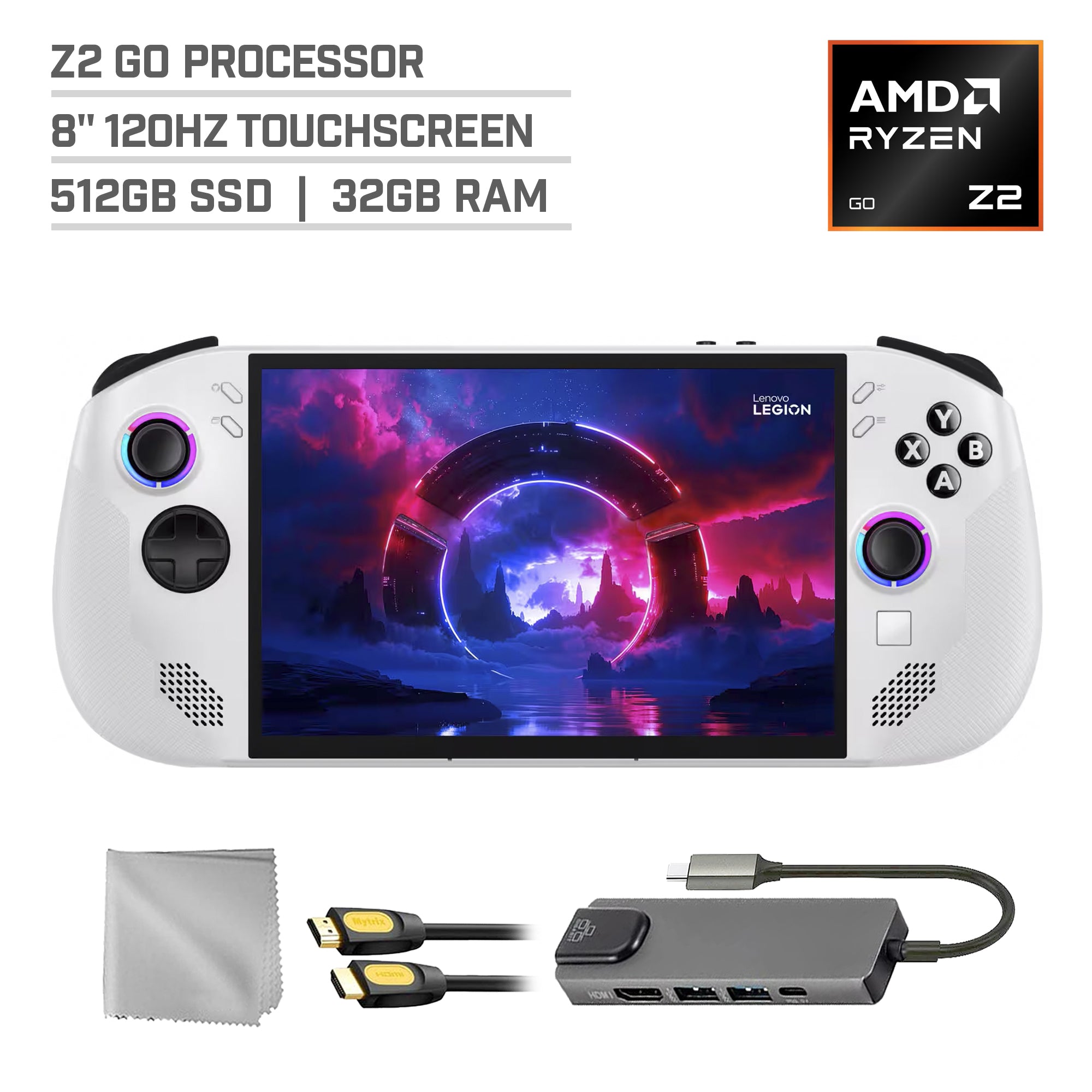 Lenovo Legion Go S 512GB Gaming Handheld 8-inch Touchscreen 120Hz WUXGA AMD Ryzen Z2 Go CPU, Mytrix Hub, HDMI Cable, 3 Accessories: 4 in 1 Bundle