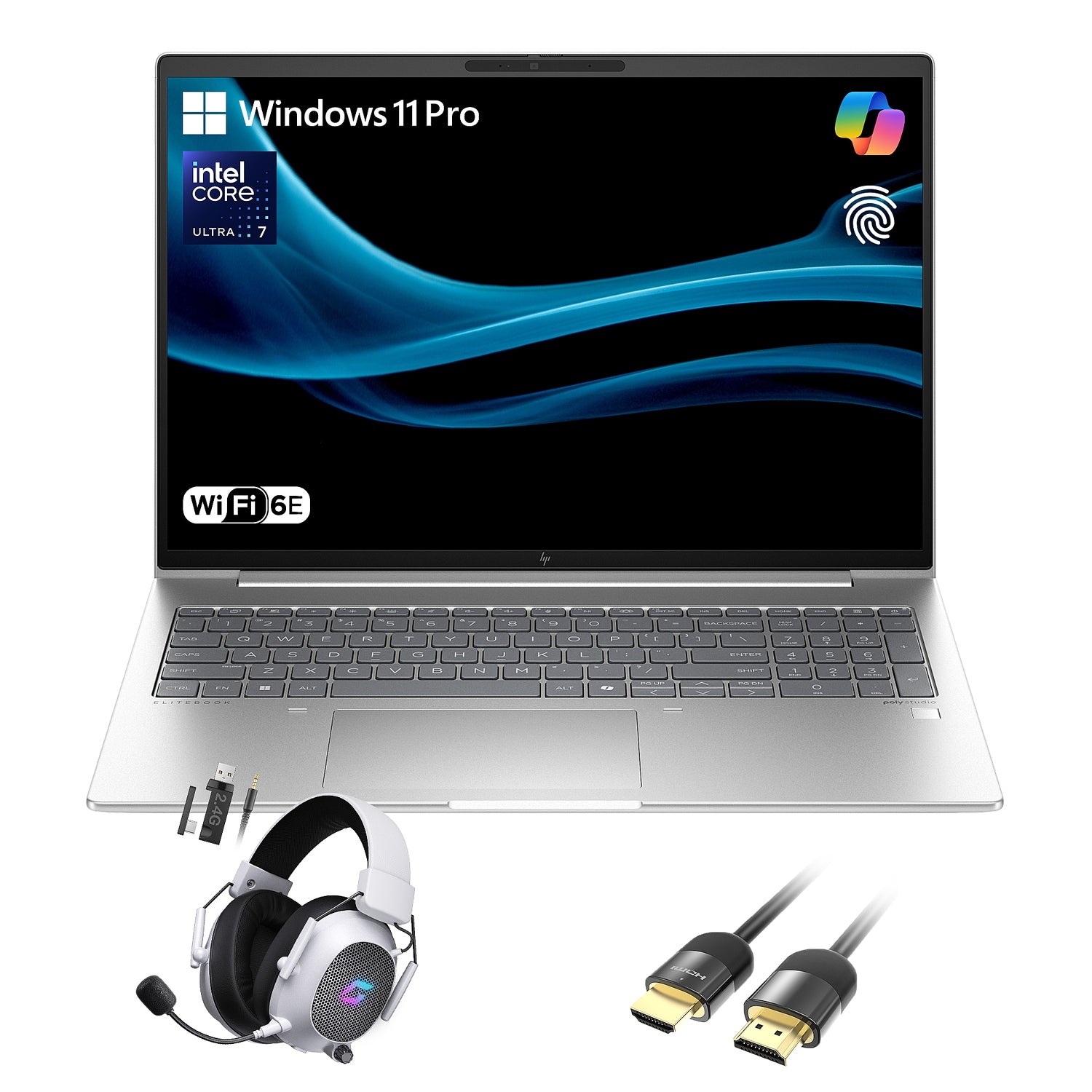HP EliteBook 660 G11 16’’ Notebook AI Laptop–Intel Core Ultra 7 165U, 16 GB DDR5 RAM, 512 GB SSD, WUXGA 1920×1200 IPS Display, WiFi 6E, KB, Fingerprint, w/Wireless Headset, HDMI Cable, Windows 11 Pro