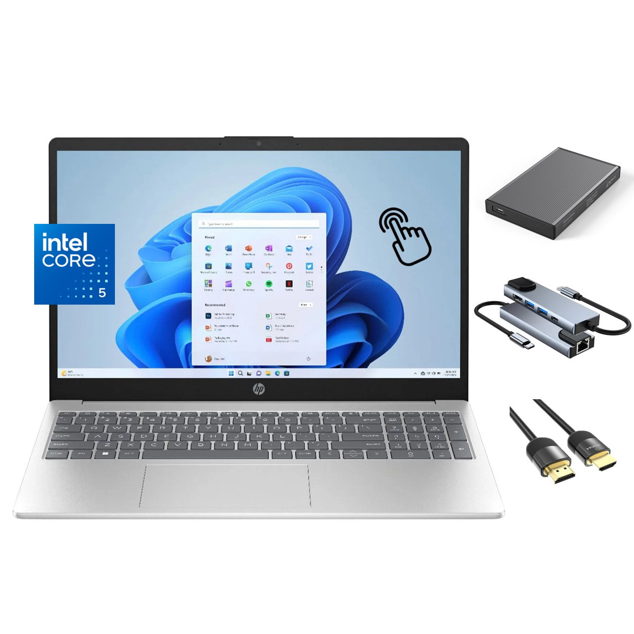 HP 15.6 inch Touchscreen Laptop, Intel Core 5 120U (beats i7-1355U) 10-Core CPU, 16GB RAM, 1TB SSD + 500GB Portable Storage Hub, WiFi 6, WebCam, KeyPad, HDMI, USB-C, Win 11