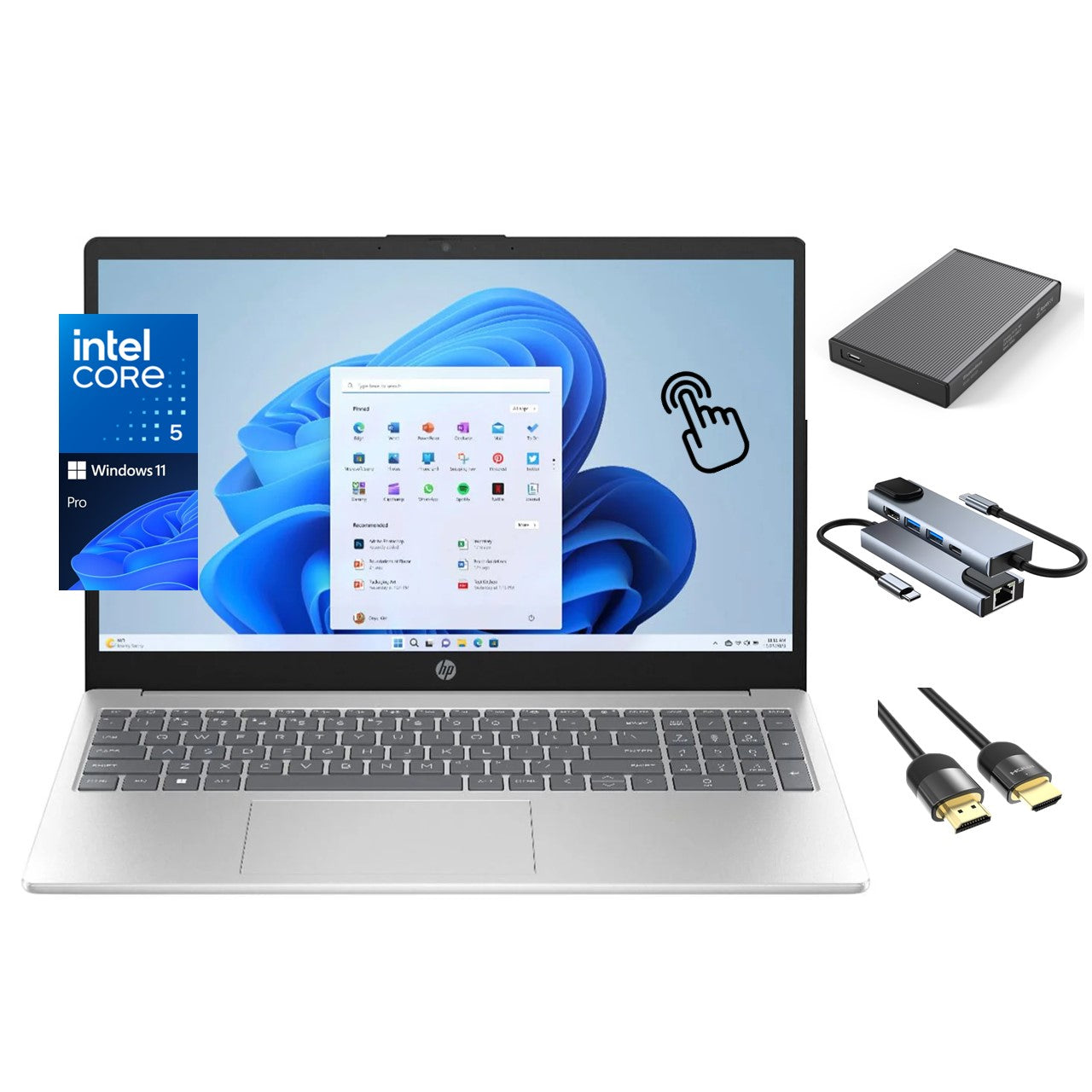 HP 15.6 inch Touchscreen Laptop, Intel Core 5 120U (beats i7-1355U) 10-Core CPU, 32GB RAM, 1TB SSD + 500GB Portable Storage Hub, WiFi 6, WebCam, KeyPad, HDMI, USB-C, Win 11 Pro
