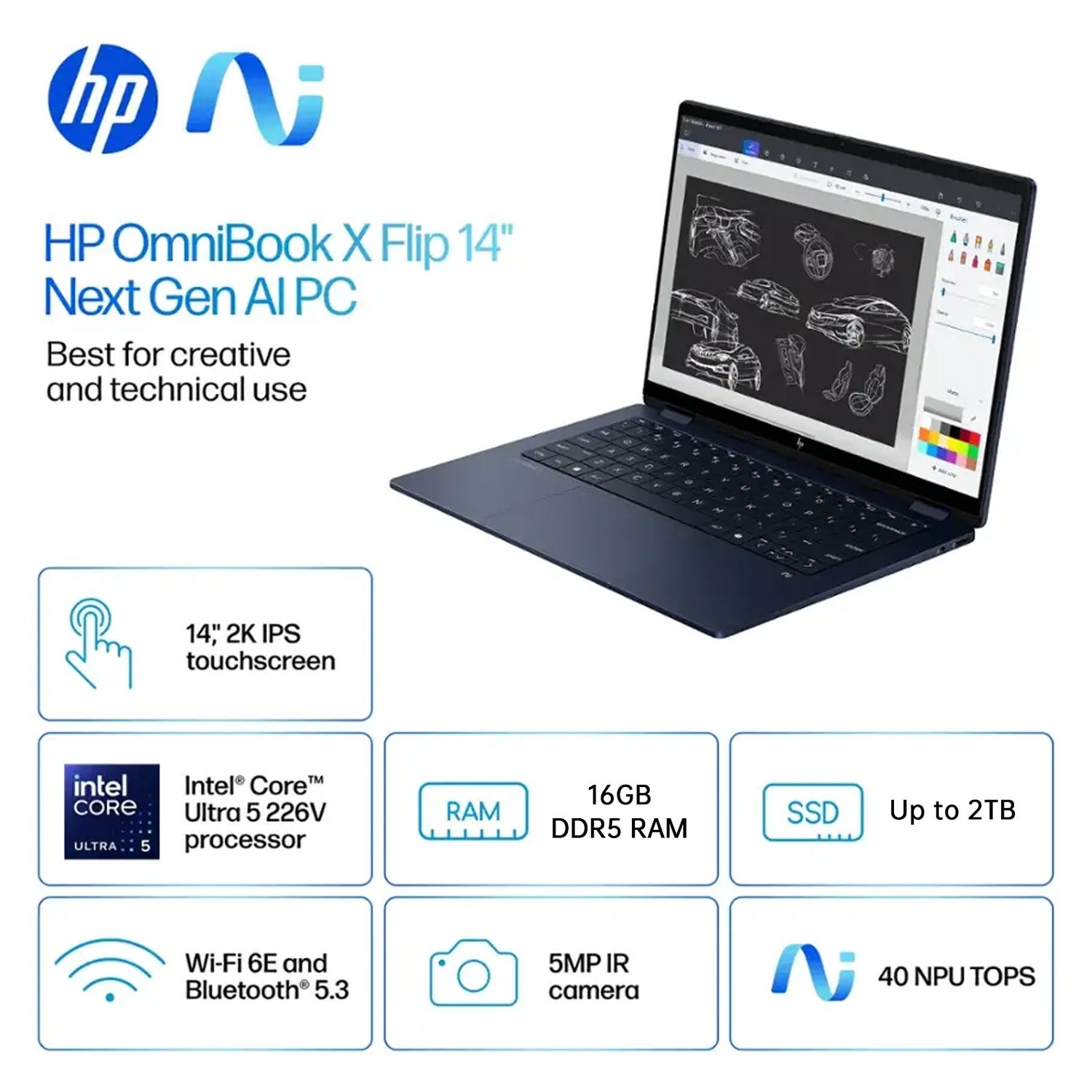 HP Omnibook X Flip 2 in 1 14’’ 2K Touchscreen Laptop, Convertible Laptop 16GB DDR5 RAM 512GB SSD, Intel Core Ultra 5, Intel Arc 130V GPU, Thunderbolt 4, Windows 11 Pro, Office 365 with Microsoft Pen