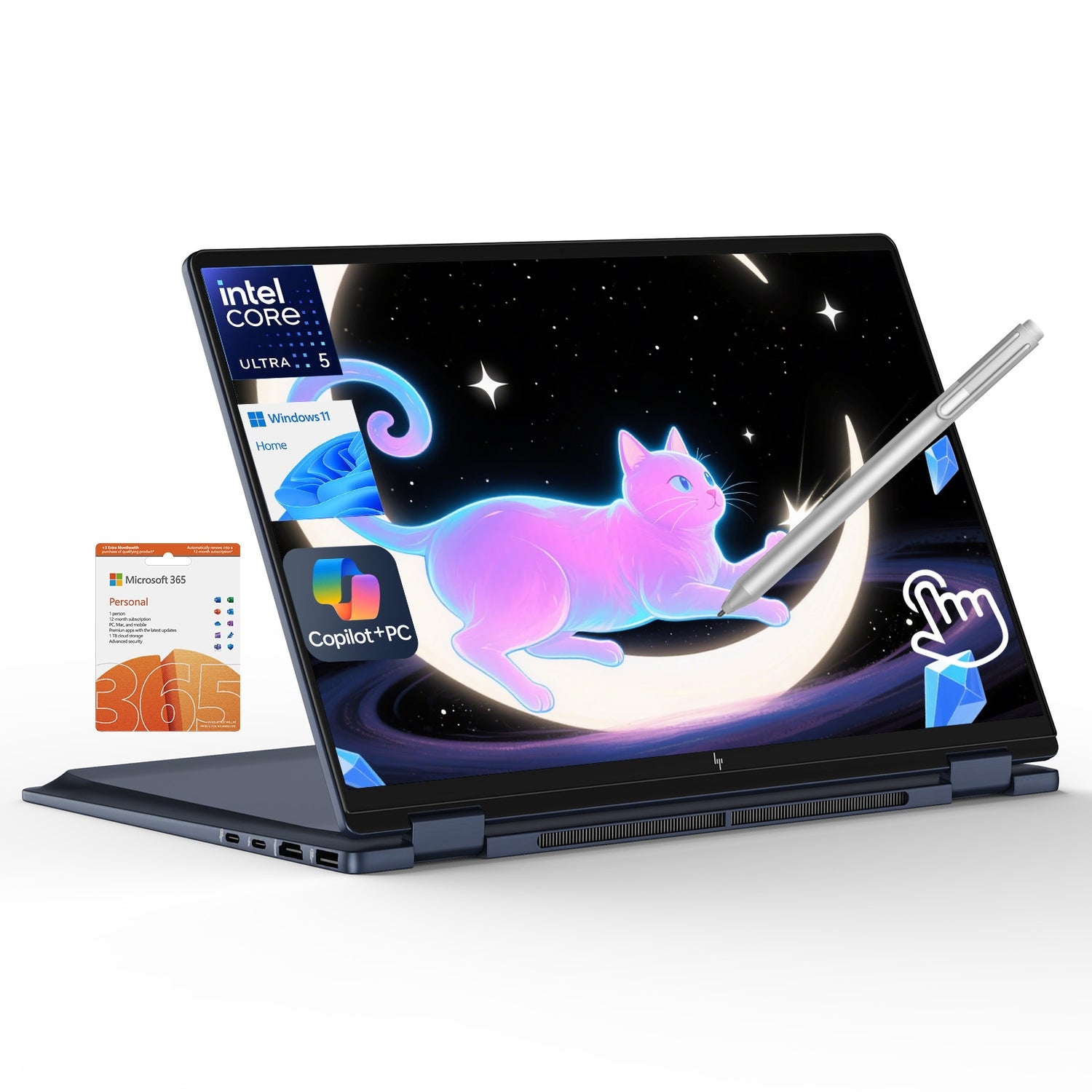 HP Omnibook X Flip 2 in 1 14’’ 2K Touchscreen Laptop, Convertible Laptop 16GB DDR5 RAM 512GB SSD, Intel Core Ultra 5, Intel Arc 130V GPU, Thunderbolt 4, Windows 11, Office 365 with Microsoft Pen