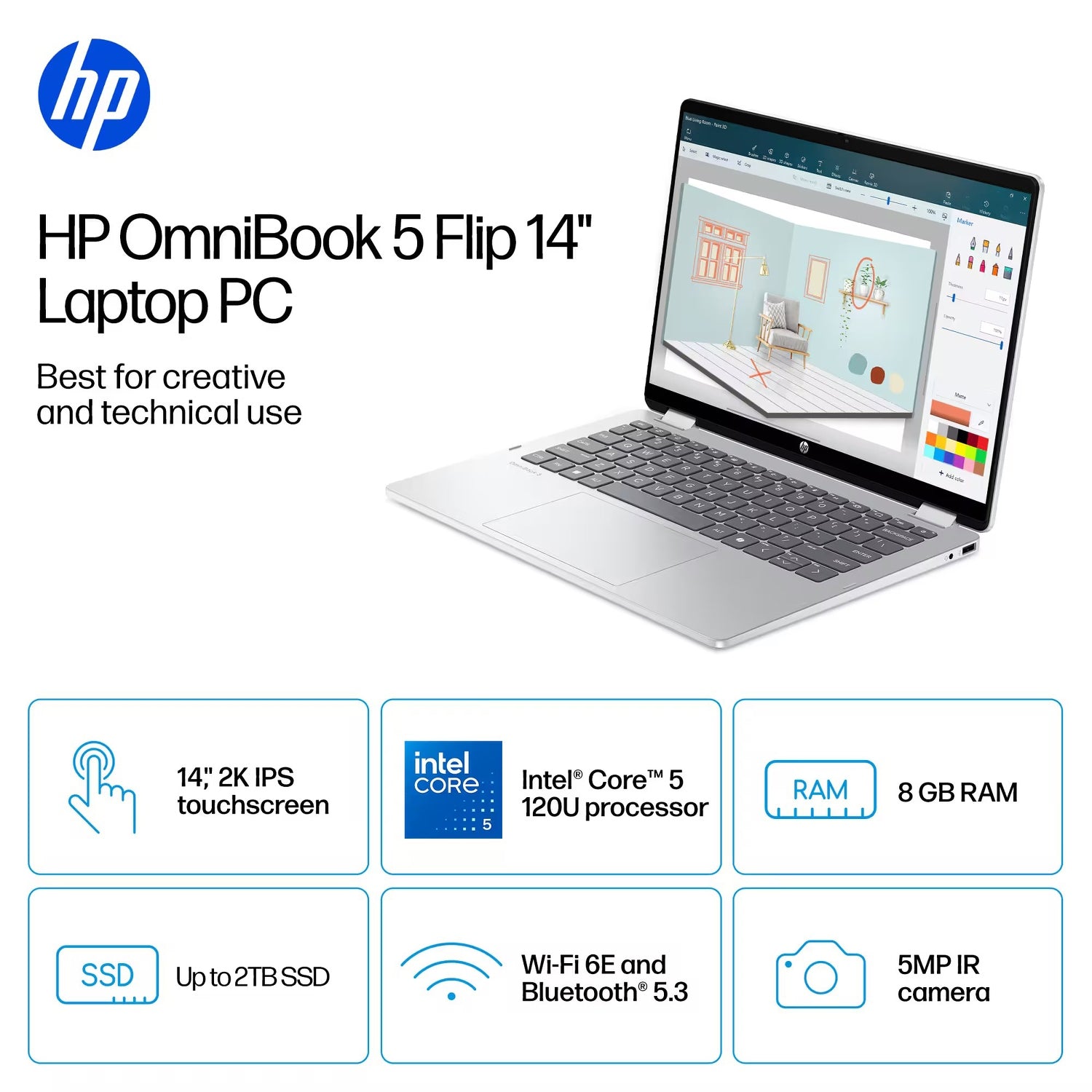 HP Omnibook 5 Flip 2 in 1 Laptop, 14