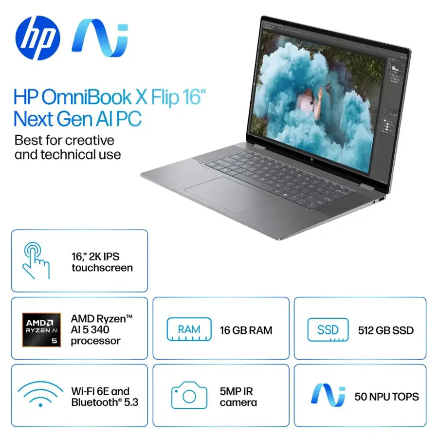 HP OmniBook X Flip Copilot+ PC Laptop Computer, 2-in-1 16