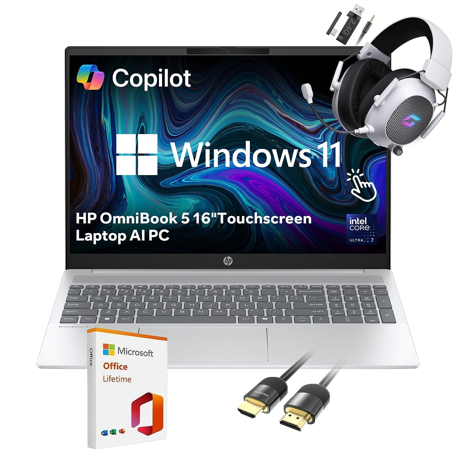 HP OmniBook 5 AI Touchscreen Business Laptop, Intel Core Ultra 7 255U, 16 inch 2K IPS Display 16GB RAM 2TB SSD Backlit Keyboard for Video Editing Student PC w/ Mytrix bundle, Wins 11 Home Office 21