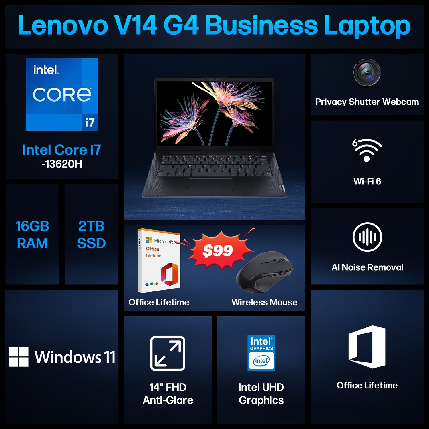 Lenovo V14 G4 Business Laptop, 14