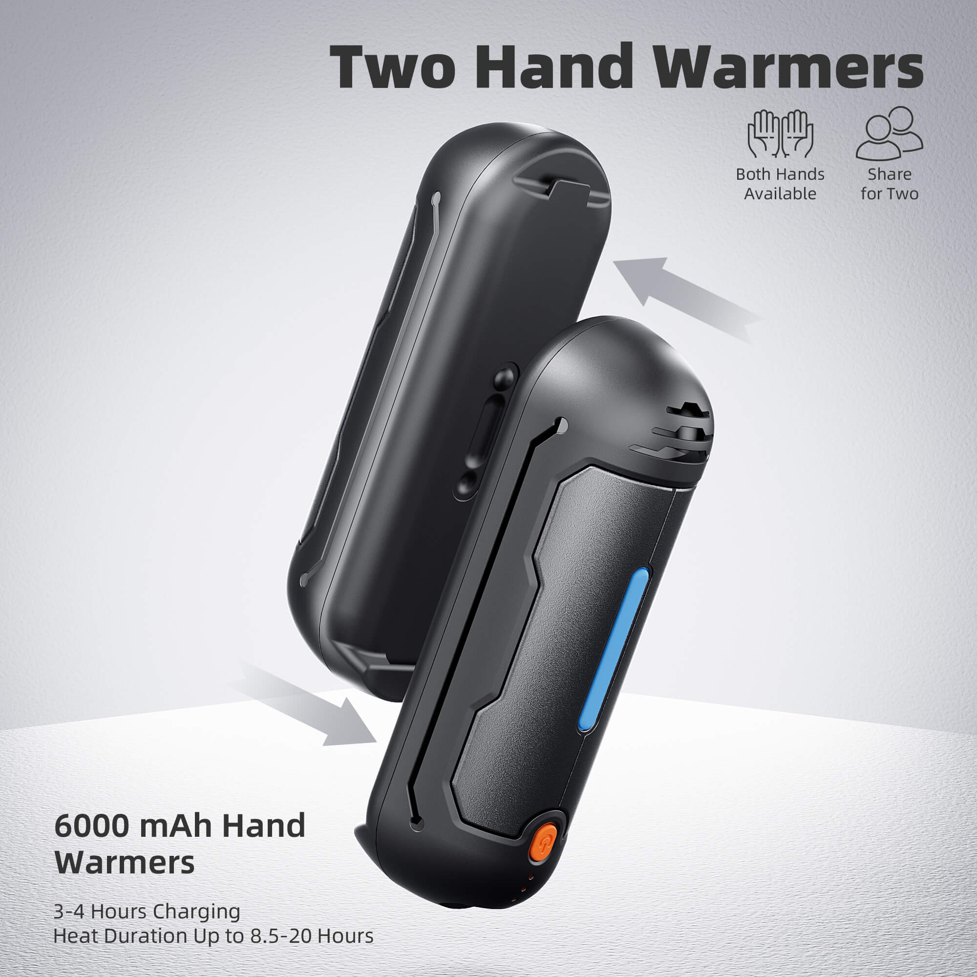 Xtao 2-Pack Hand Warmer Rechargeable, Upgraded 2-in-1 5200mAh Electric Hand Warmers, Portable USB Reusable Handwarmer, for Outdoor Camping, Skiing, Hunting, Golf, Gift - Black
