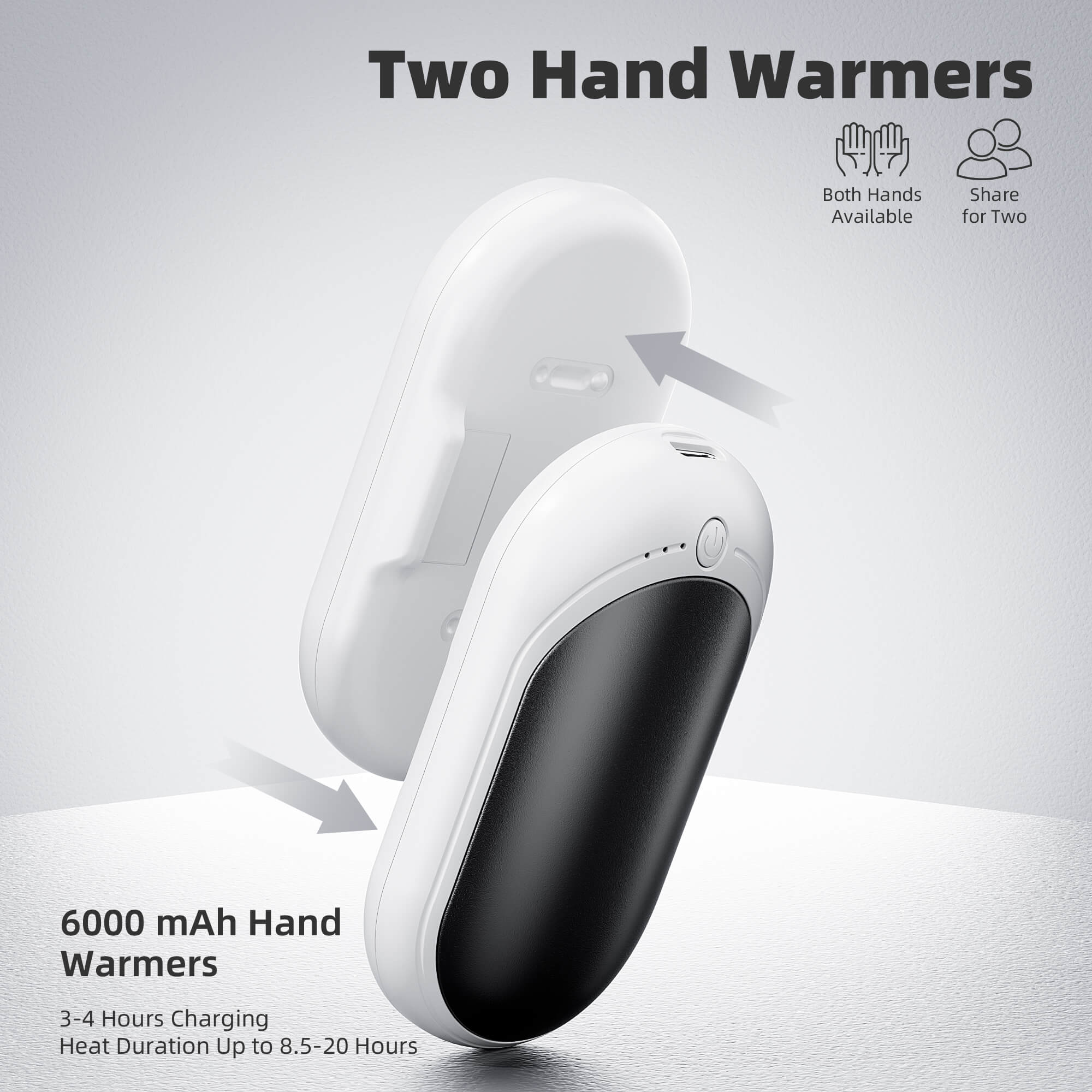 Xtao 2-Pack Hand Warmer Rechargeable, Upgraded 2-in-1 6000mAh Electric Hand Warmers, Portable USB Reusable Handwarmer, for Outdoor Camping, Skiing, Hunting, Golf, Gift for Women Kid or Reno Patient