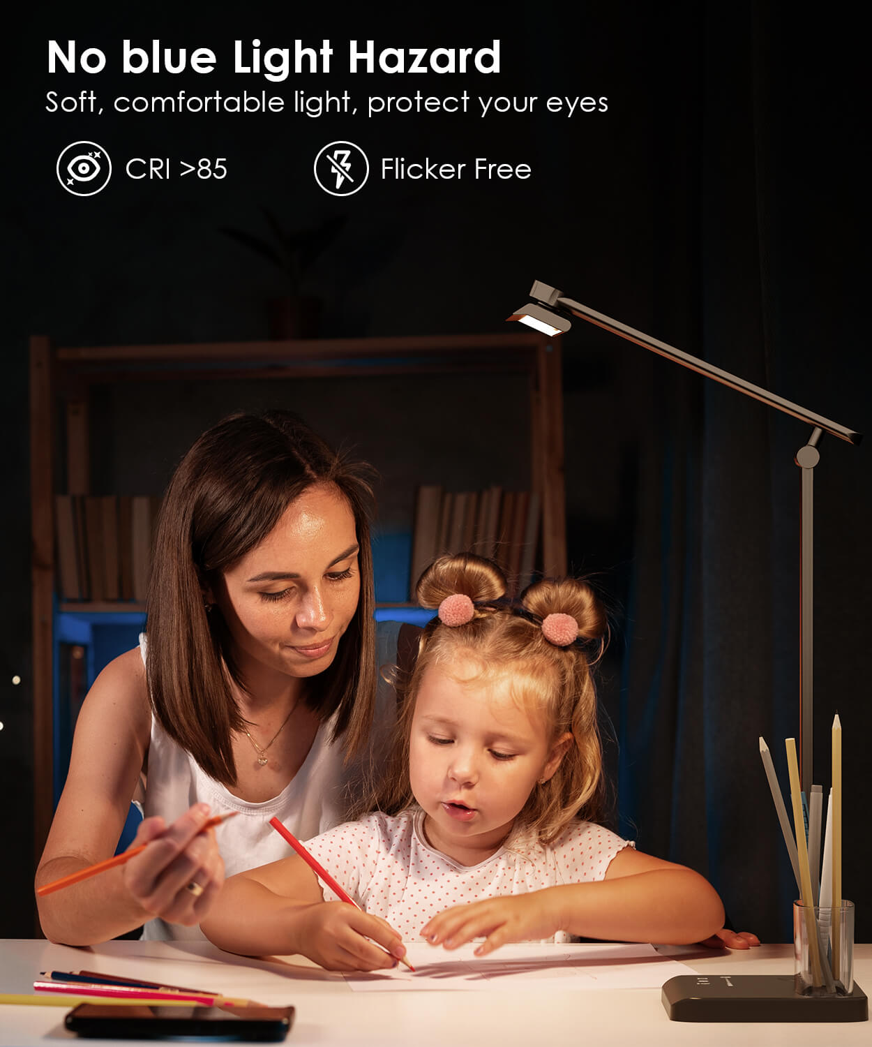JOOEASI LED Desk Lamp With USB Port - Dimmable, 5 Lighting Modes, Touch Control, Auto-Off Timer, Foldable Arm (Black)