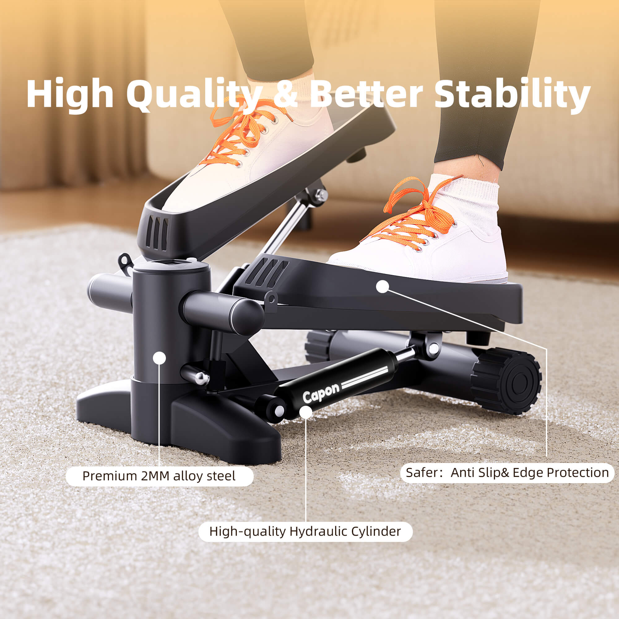 Capon Stair Stepper for Exercises, Portable Mini Steppers with Resistance Band & Non-Slip Mat, 330LB Weight Capacity and LCD Calories Display, Aerobic Fitness Stepper Machine for Home Office Workout