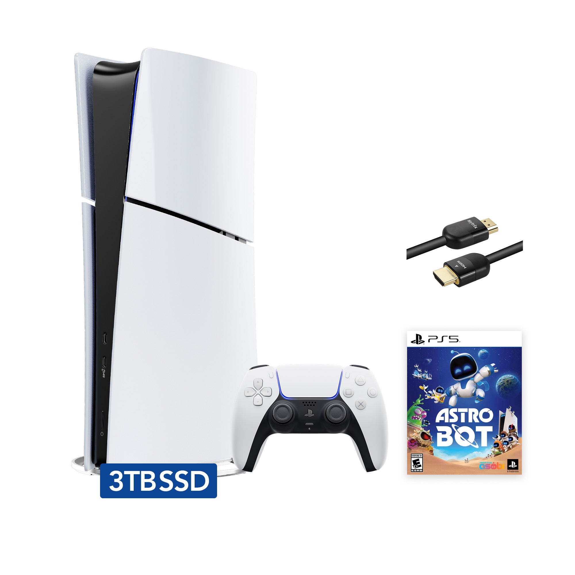 2025 New PlayStation 5 Slim Upgraded 3TB Disc Edition ASTRO BOT Bundle and Mytrix 8K HDMI Ultra High Speed Cable - White, Slim PS5 3TB PCIe SSD Gaming Console