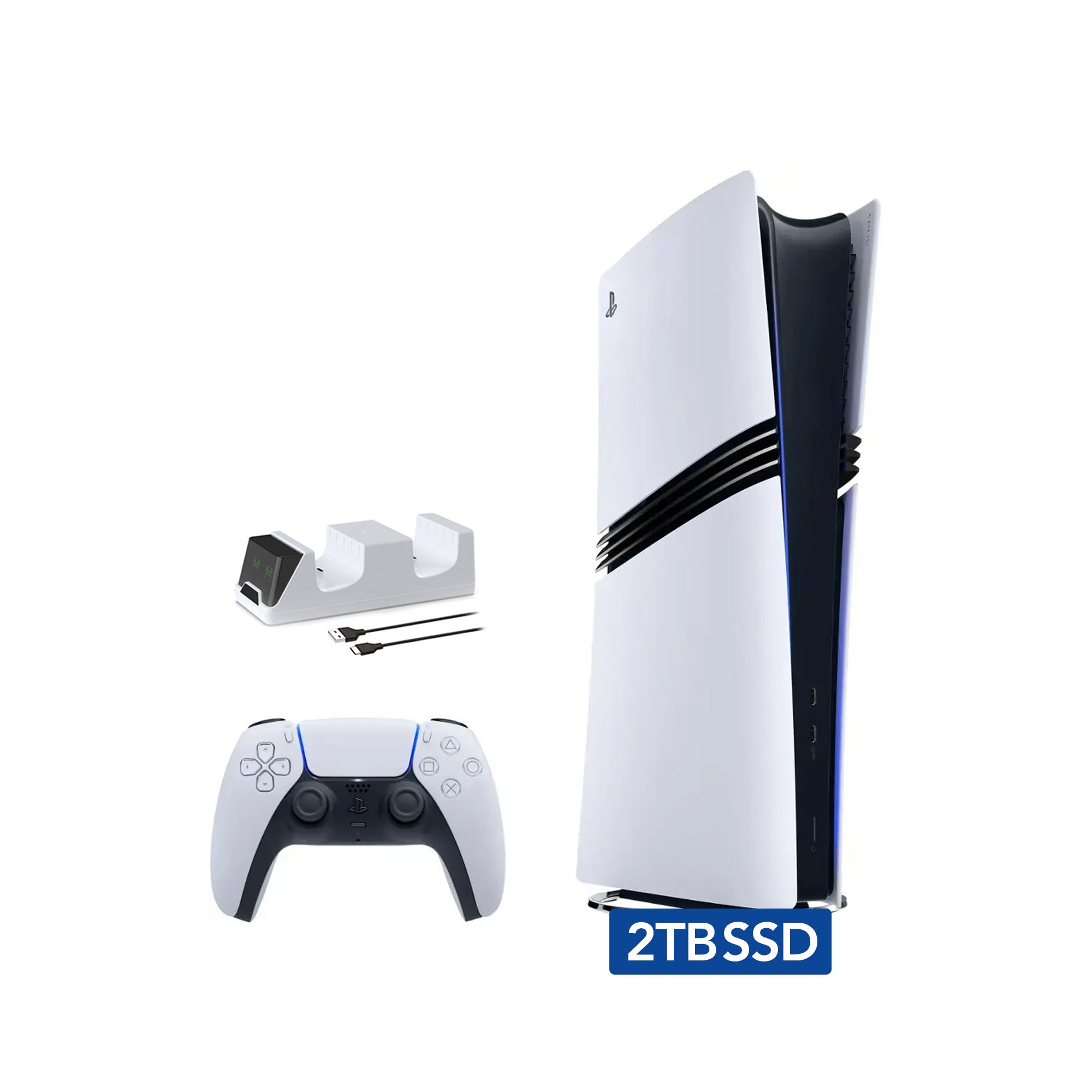 PlayStation 5 Pro Digital Edition Console, Controller and Mytrix Controller Charger - White, Flagship Pro PS5 2TB PCIe SSD Gaming Console