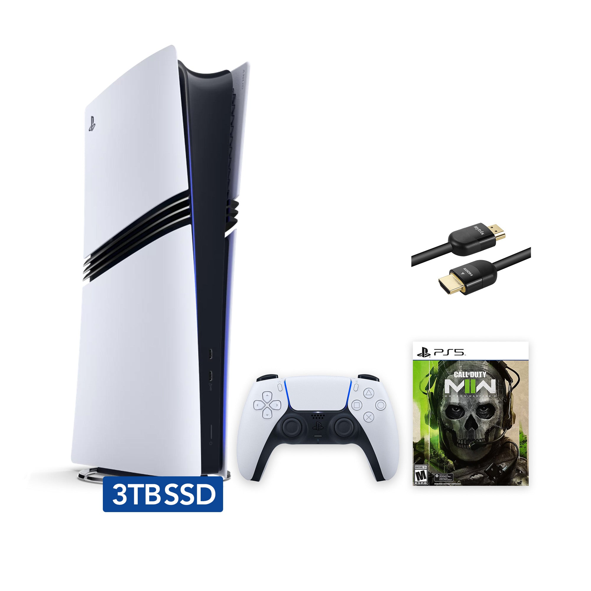 PlayStation 5 Pro Upgraded 3TB Digital Edition Call of Duty Modern Warfare II Bundle and Mytrix 8K HDMI Ultra High Speed Cable - White, Flagship Pro PS5 3TB PCIe SSD Gaming Console