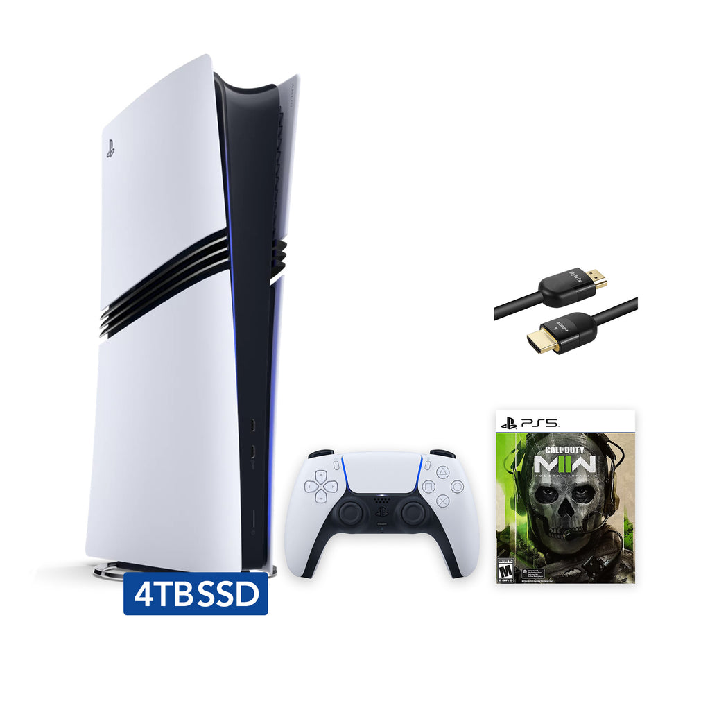 PlayStation 5 Pro Upgraded 4TB Digital Edition Call of Duty Modern Warfare II Bundle and Mytrix 8K HDMI Ultra High Speed Cable - White, Flagship Pro PS5 4TB PCIe SSD Gaming Console