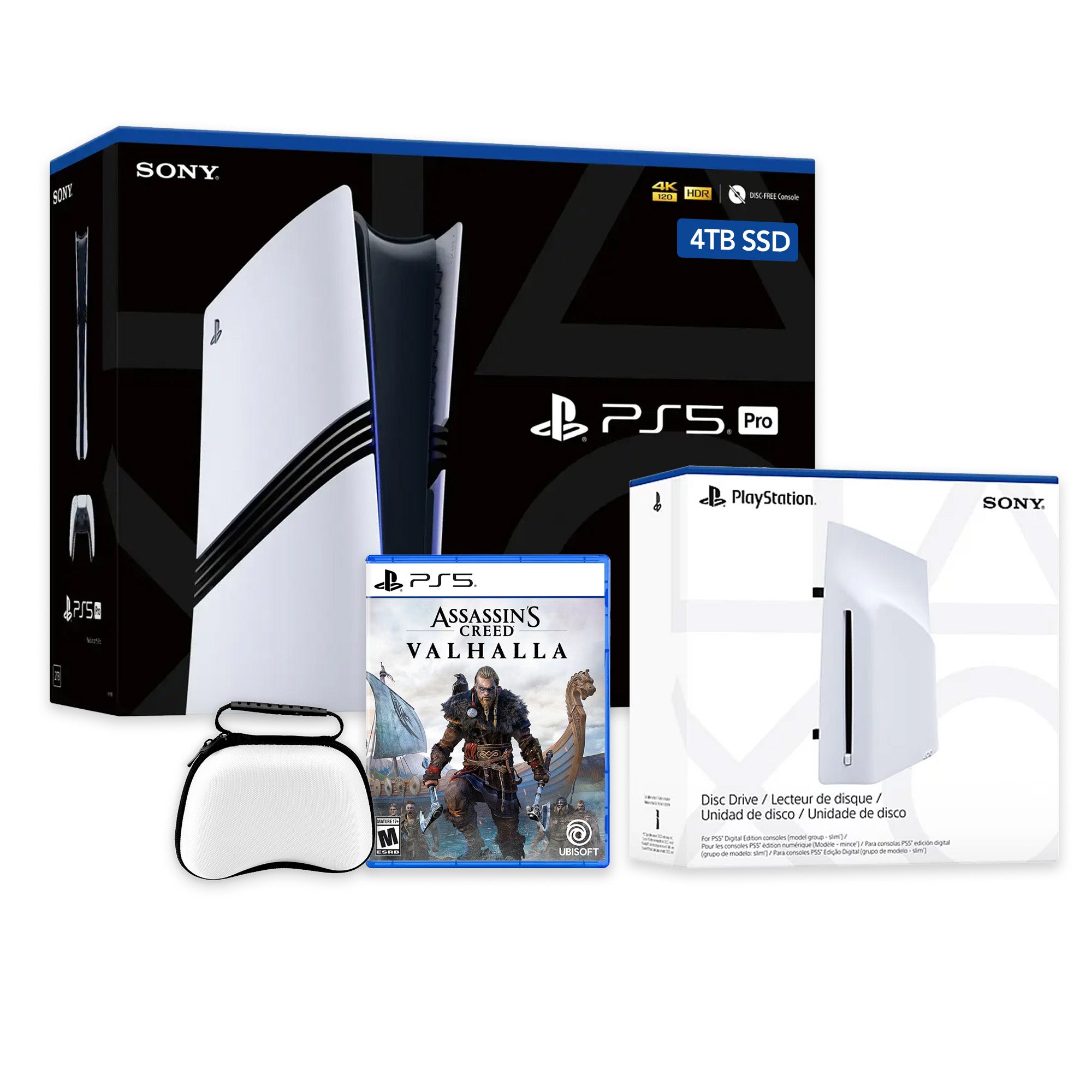 PlayStation 5 Pro 4TB SSD Console with Disc Drive, Wireless Controller and Case, Assassin's Creed Valhalla - CFI-7019 PS5 Pro