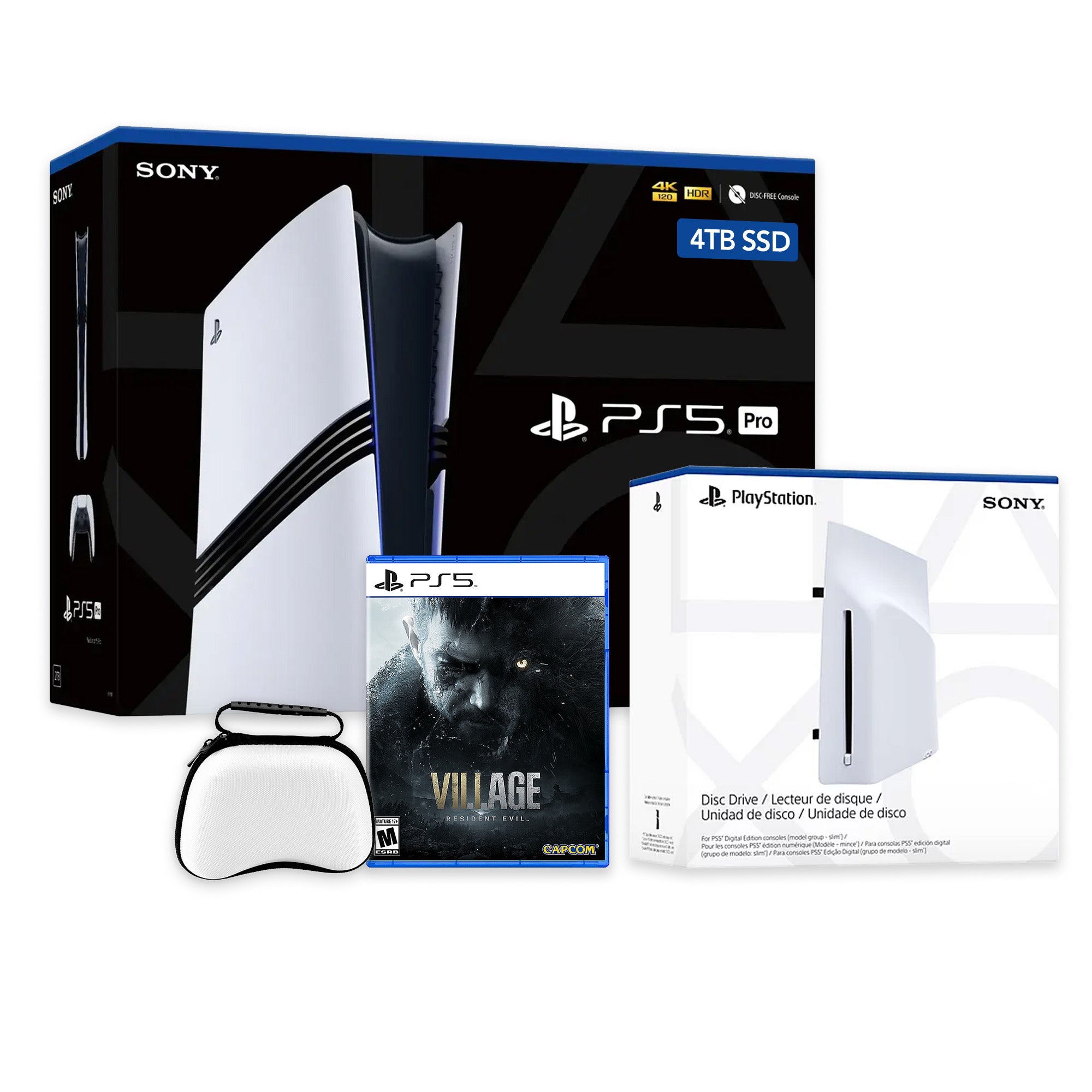PlayStation 5 Pro 4TB SSD Console with Disc Drive, Wireless Controller and Case, Resident Evil Village - CFI-7019 PS5 Pro
