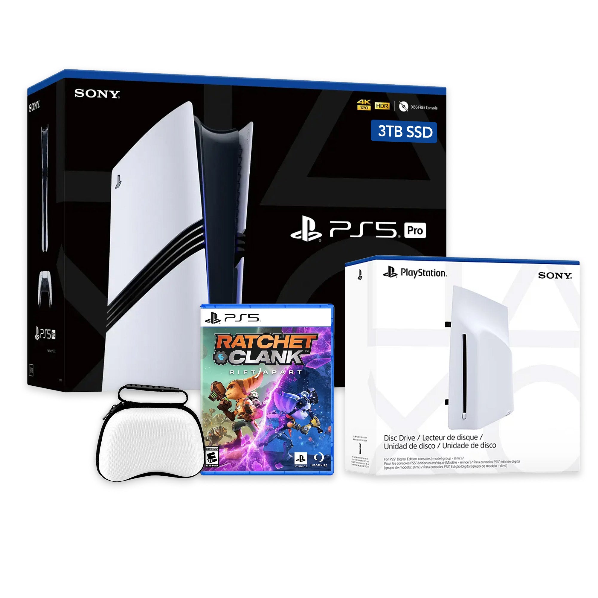 PlayStation 5 Pro 3TB SSD Console with Disc Drive, Wireless Controller and Case, Ratchet & Clank: Rift Apart - CFI-7019 PS5 Pro