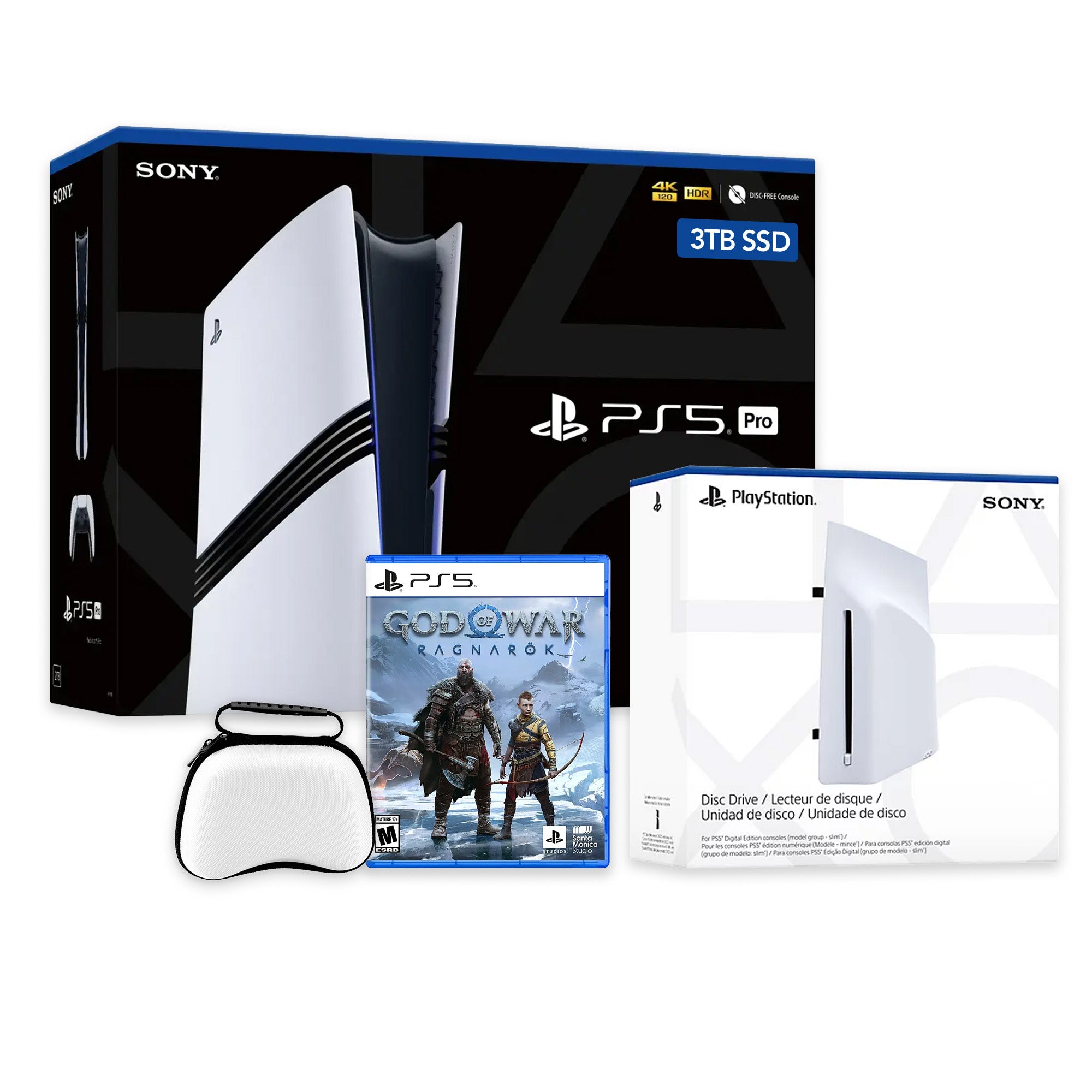 PlayStation 5 Pro 3TB SSD Console with Disc Drive, Wireless Controller and Case, God of War Ragnarok - CFI-7019 PS5 Pro