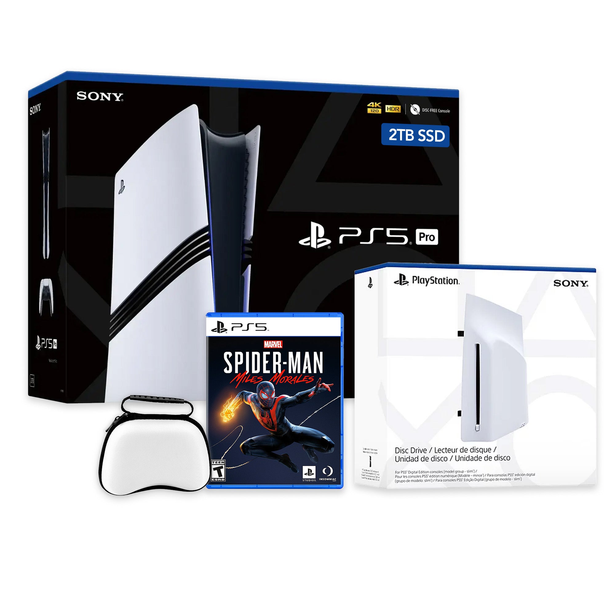 PlayStation 5 Pro 2TB SSD Console with Disc Drive, Wireless Controller and Case, Spider-Man: Miles Morales - CFI-7019 PS5 Pro