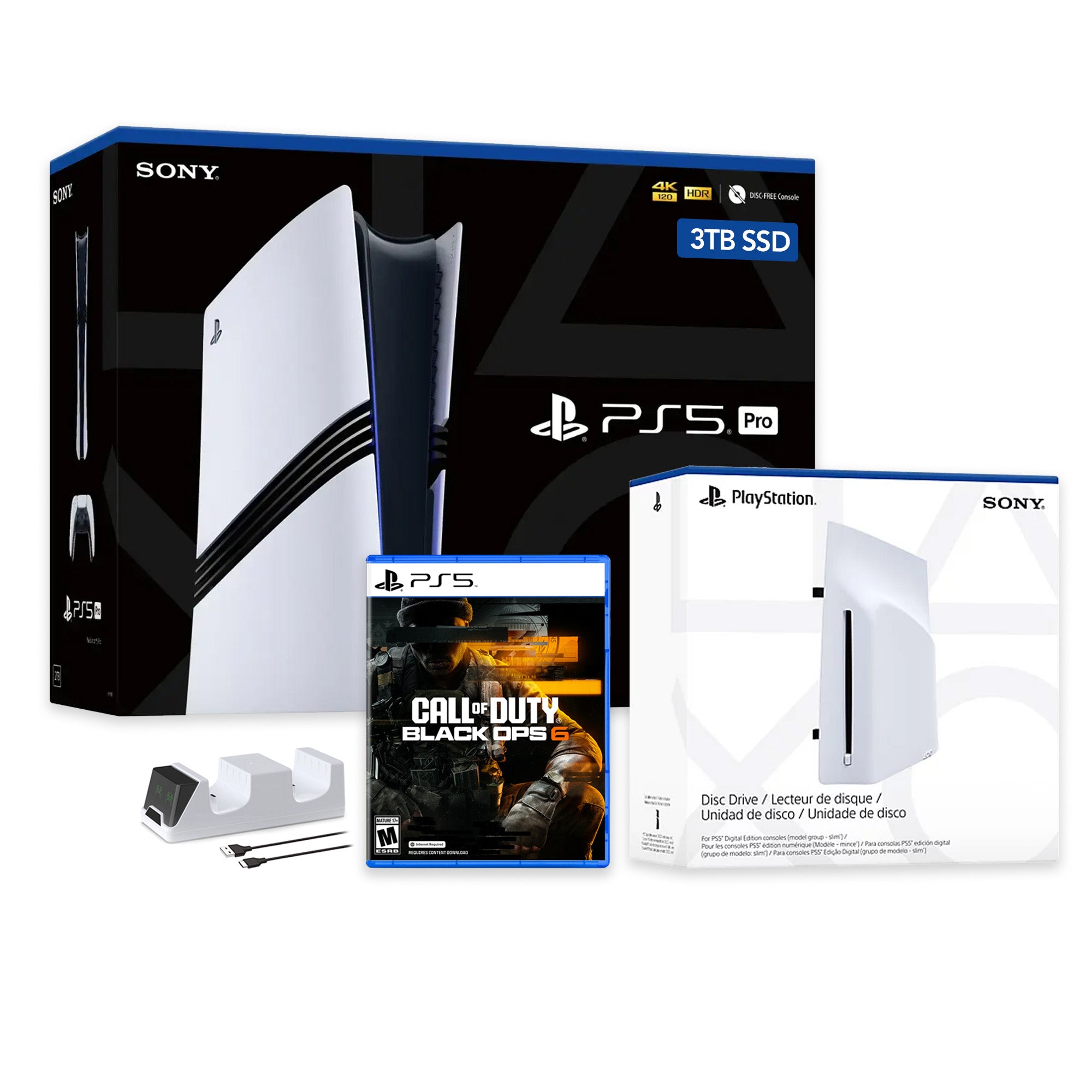 PlayStation 5 Pro 3TB SSD Console with Disc Drive, Wireless Controller and Charger, Call of Duty Black Ops 6 - CFI-7019 PS5 Pro