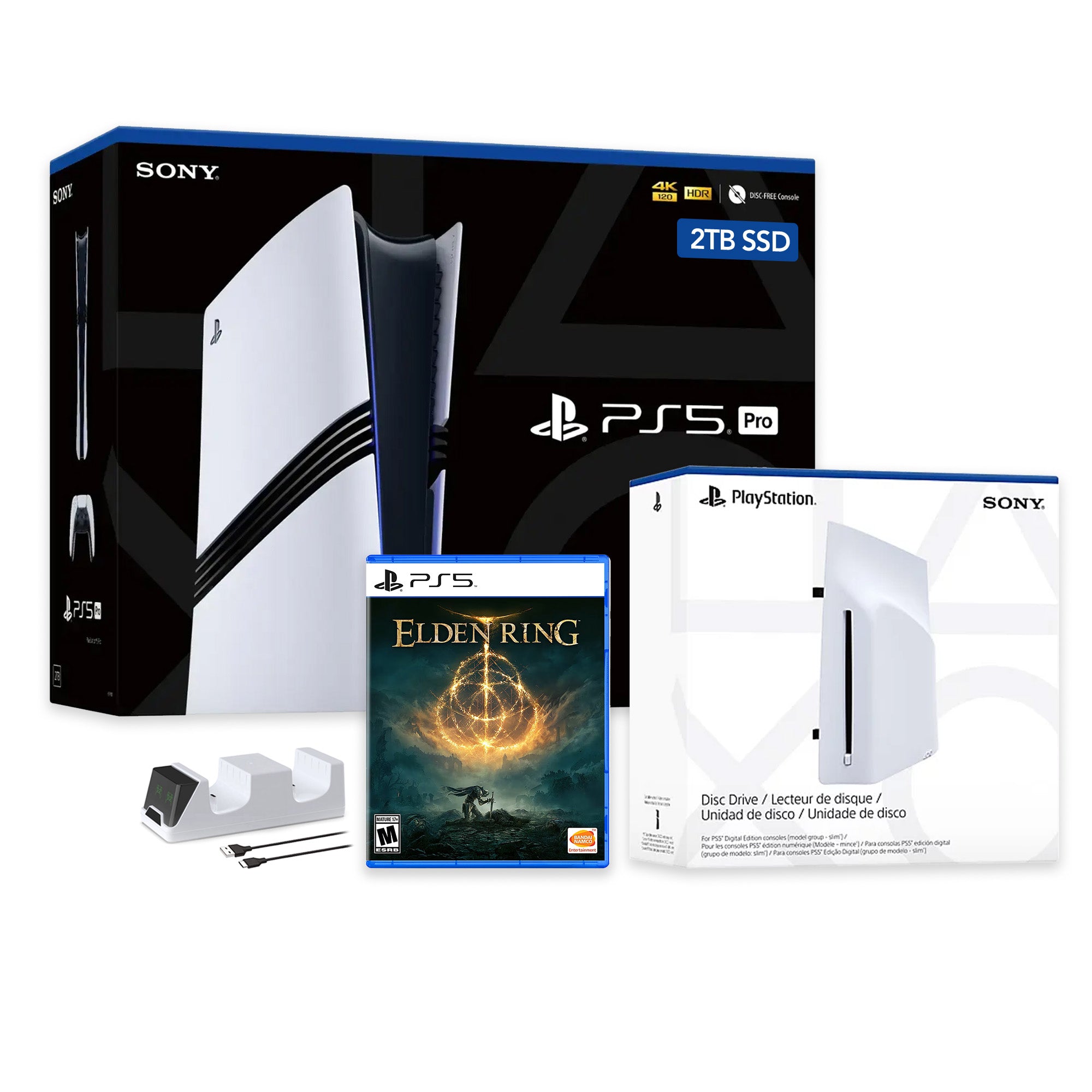 PlayStation 5 Pro 2TB SSD Console with Disc Drive, Wireless Controller and Charger, Elden Ring - CFI-7019 PS5 Pro