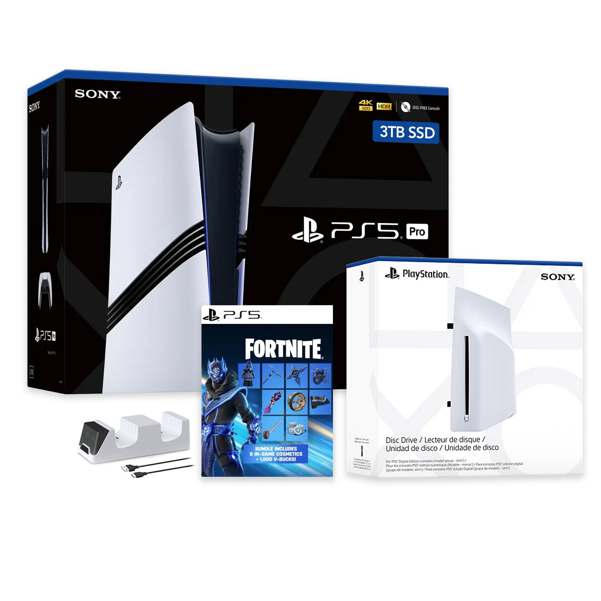PlayStation 5 Pro 3TB SSD Console with Disc Drive, Wireless Controller and Charger, Fortnite Cobalt Star - CFI-7019 PS5 Pro