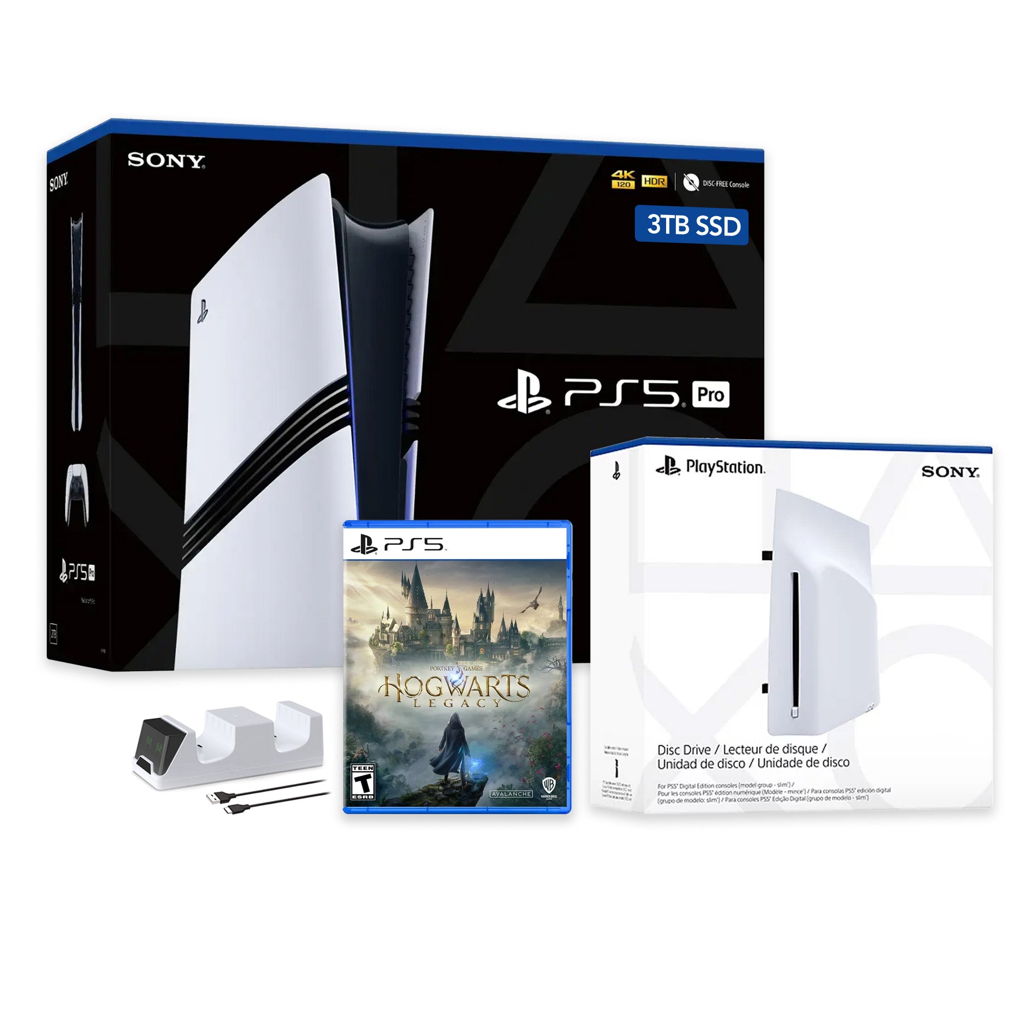 PlayStation 5 Pro 3TB SSD Console with Disc Drive, Wireless Controller and Charger, Hogwarts Legacy - CFI-7019 PS5 Pro