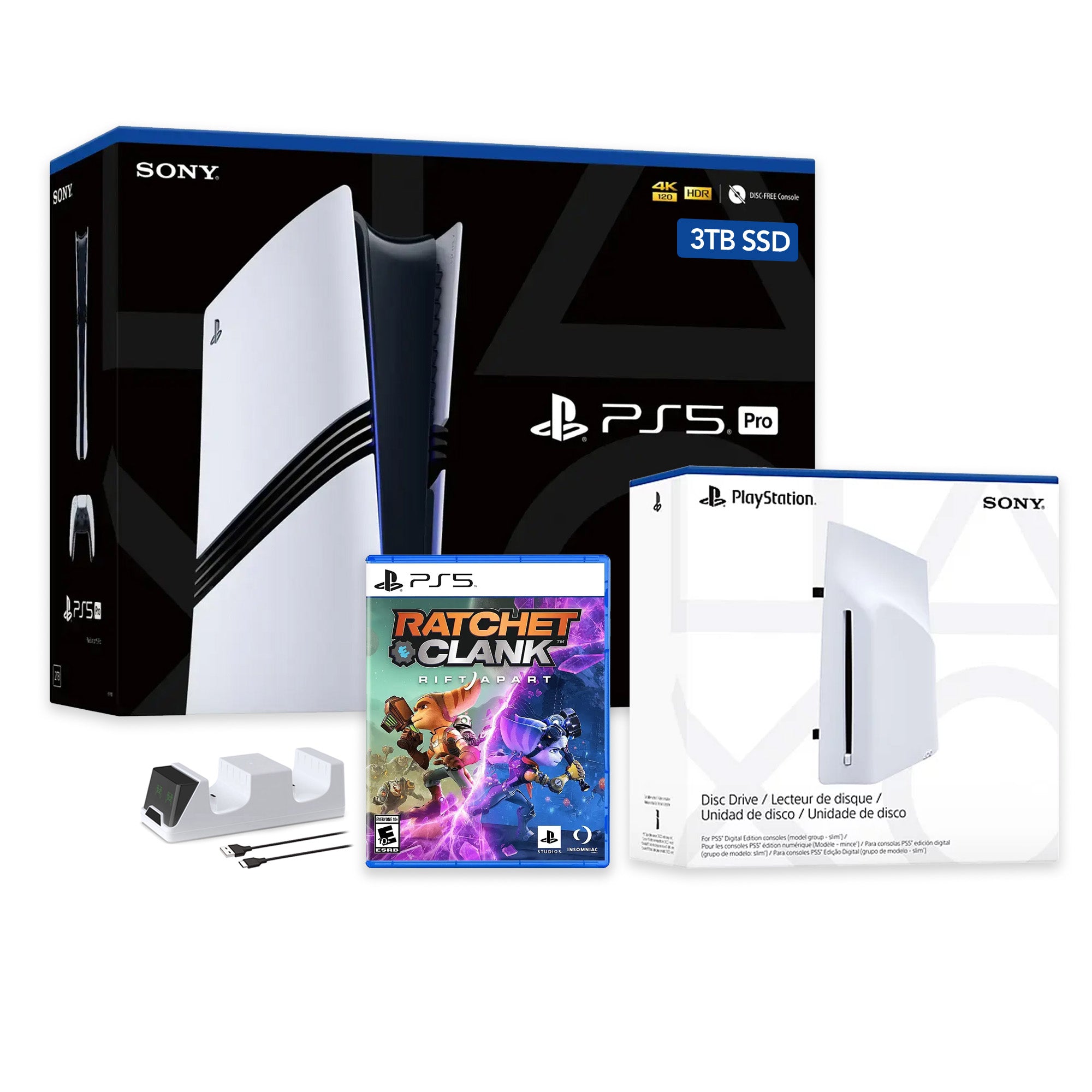 PlayStation 5 Pro 3TB SSD Console with Disc Drive, Wireless Controller and Charger, Ratchet & Clank: Rift Apart - CFI-7019 PS5 Pro