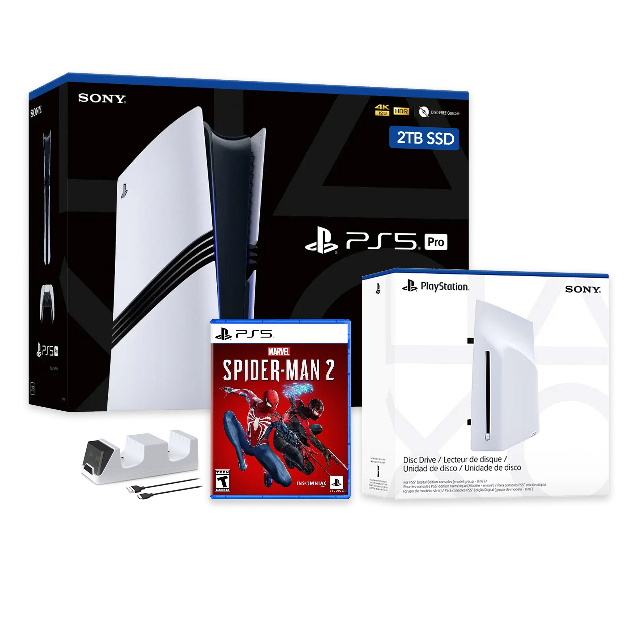 PlayStation 5 Pro 2TB SSD Console with Disc Drive, Wireless Controller and Charger, Spider-Man 2 - CFI-7019 PS5 Pro