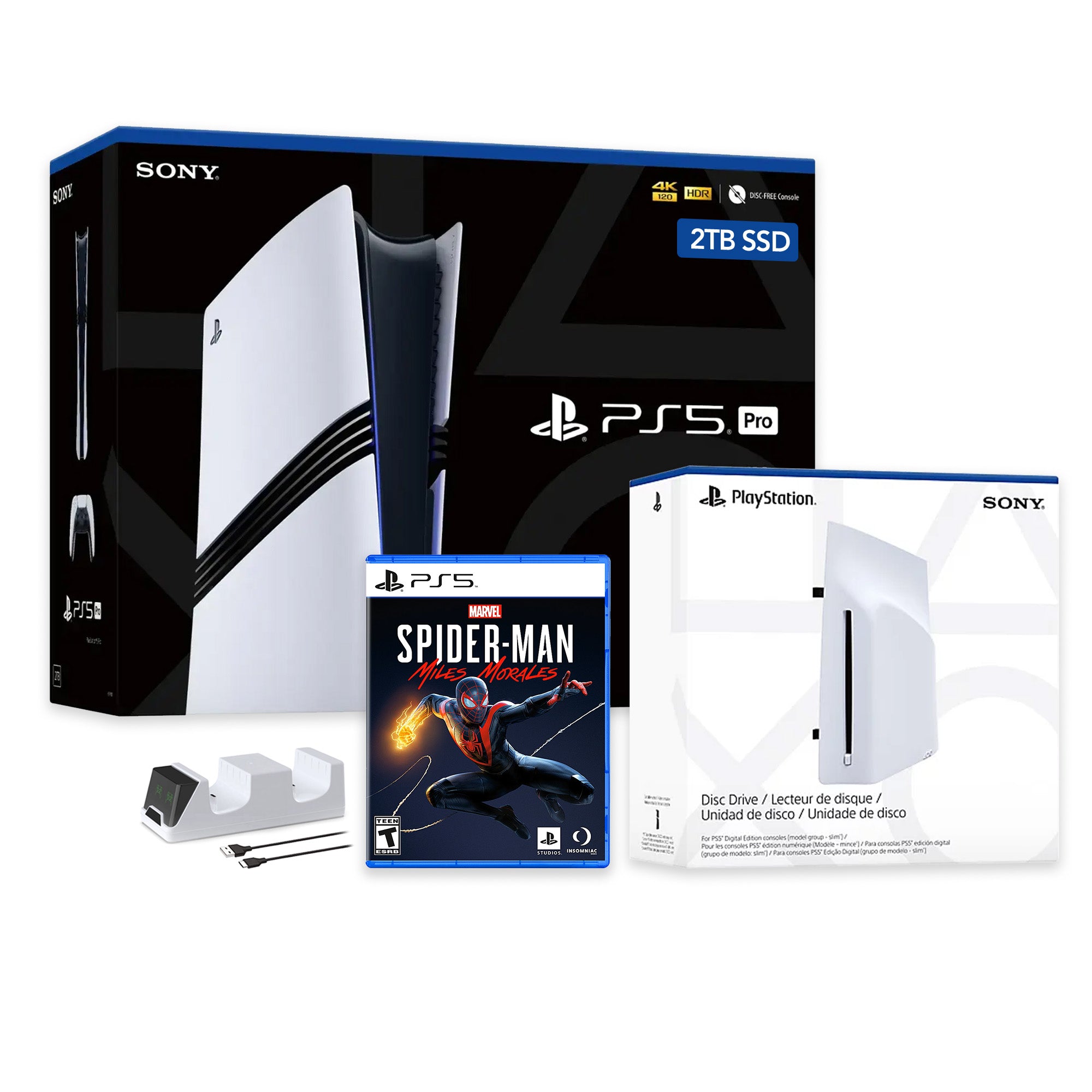 PlayStation 5 Pro 2TB SSD Console with Disc Drive, Wireless Controller and Charger, Spider-Man: Miles Morales - CFI-7019 PS5 Pro