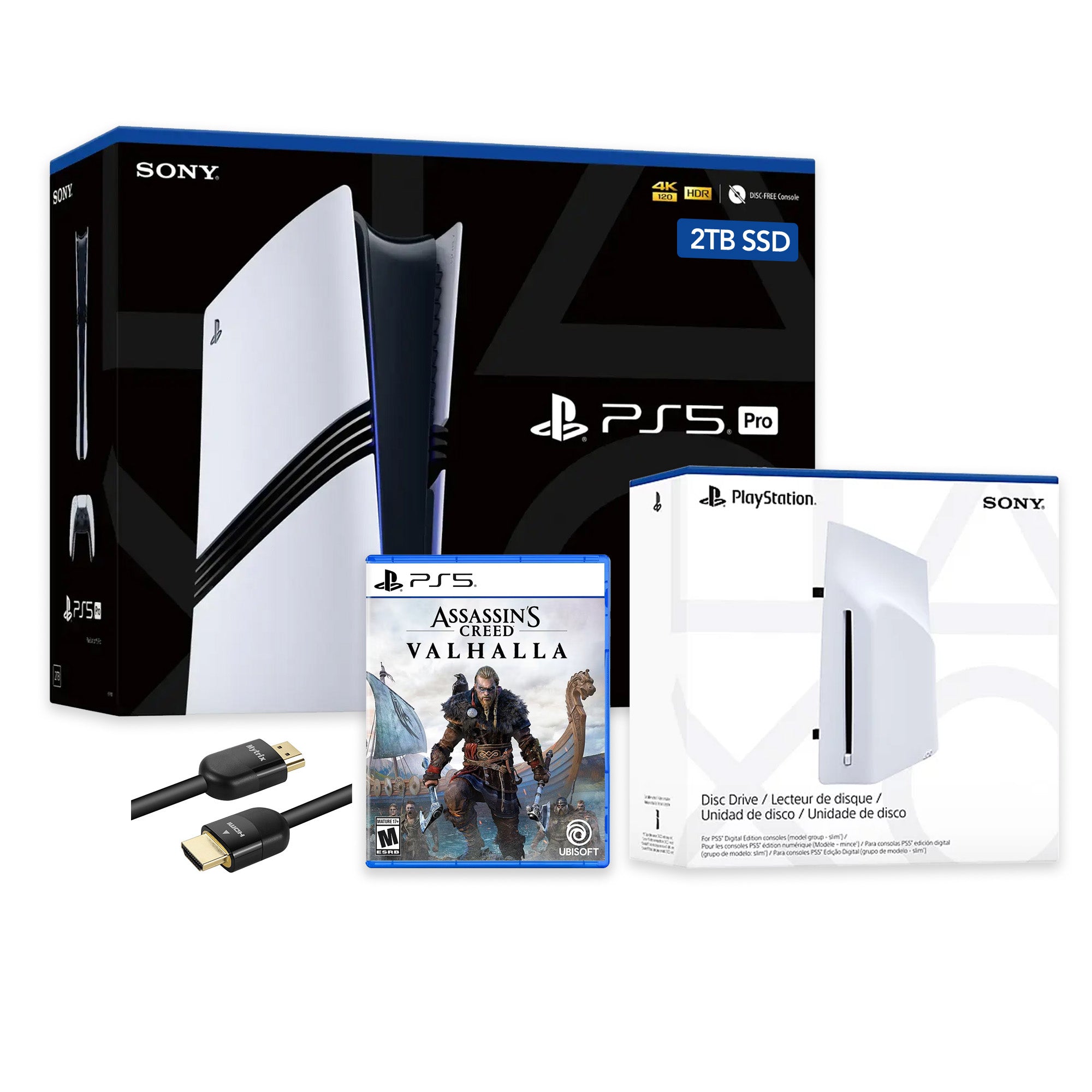 PlayStation 5 Pro 2TB SSD Console with Disc Drive, Wireless Controller and Assassin's Creed Valhalla - CFI-7019 PS5 Pro