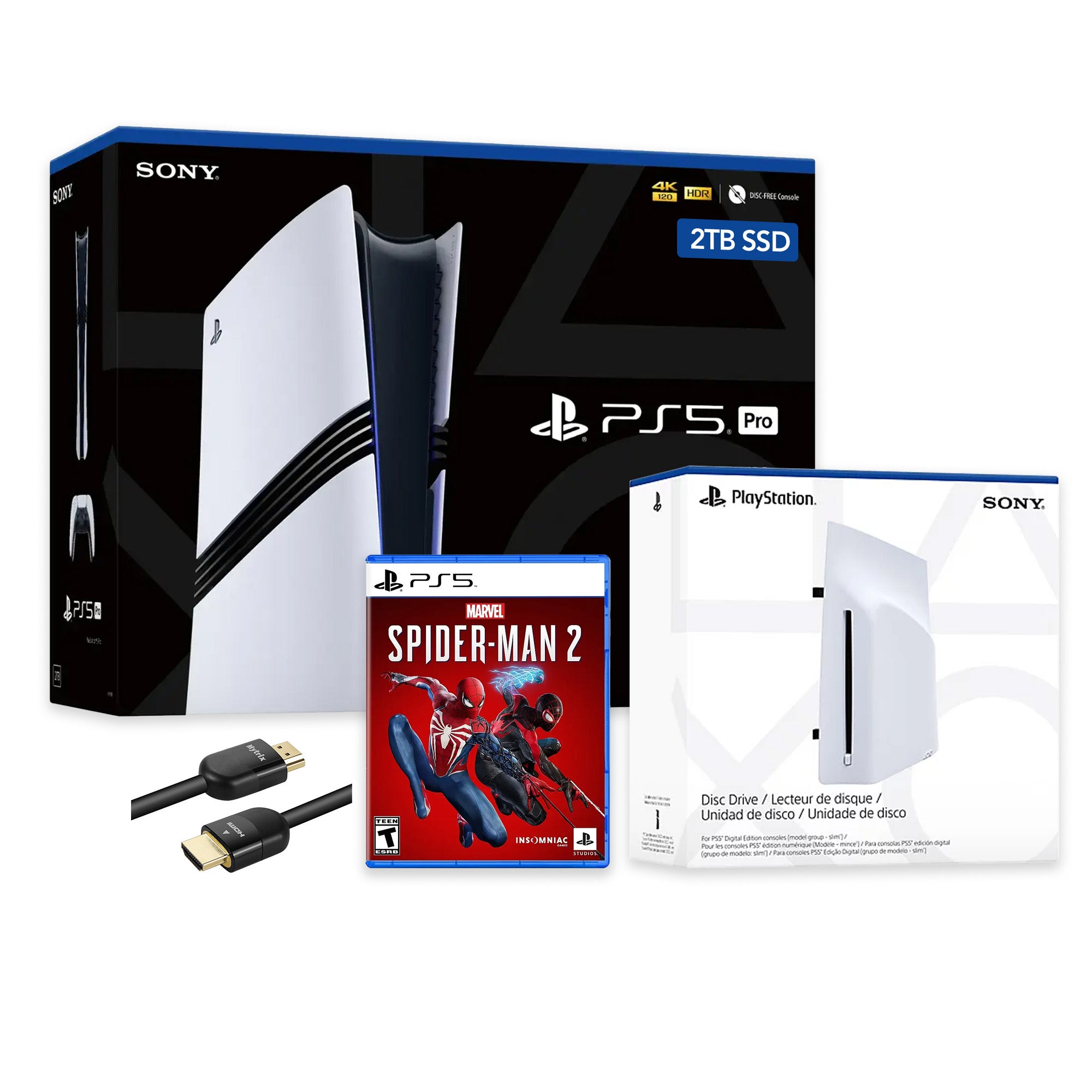 PlayStation 5 Pro 2TB SSD Console with Disc Drive, Wireless Controller and Spider-Man 2 - CFI-7019 PS5 Pro