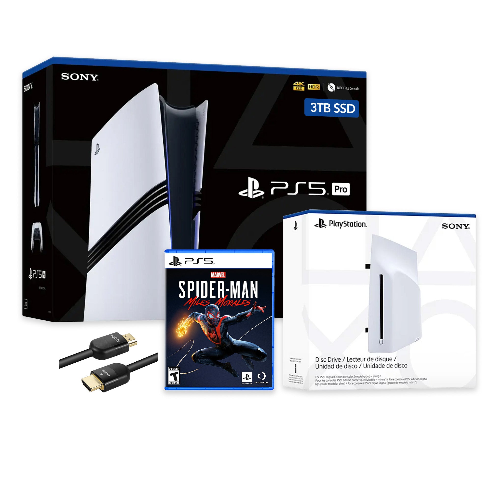 PlayStation 5 Pro 3TB SSD Console with Disc Drive, Wireless Controller and Spider-Man: Miles Morales - CFI-7019 PS5 Pro
