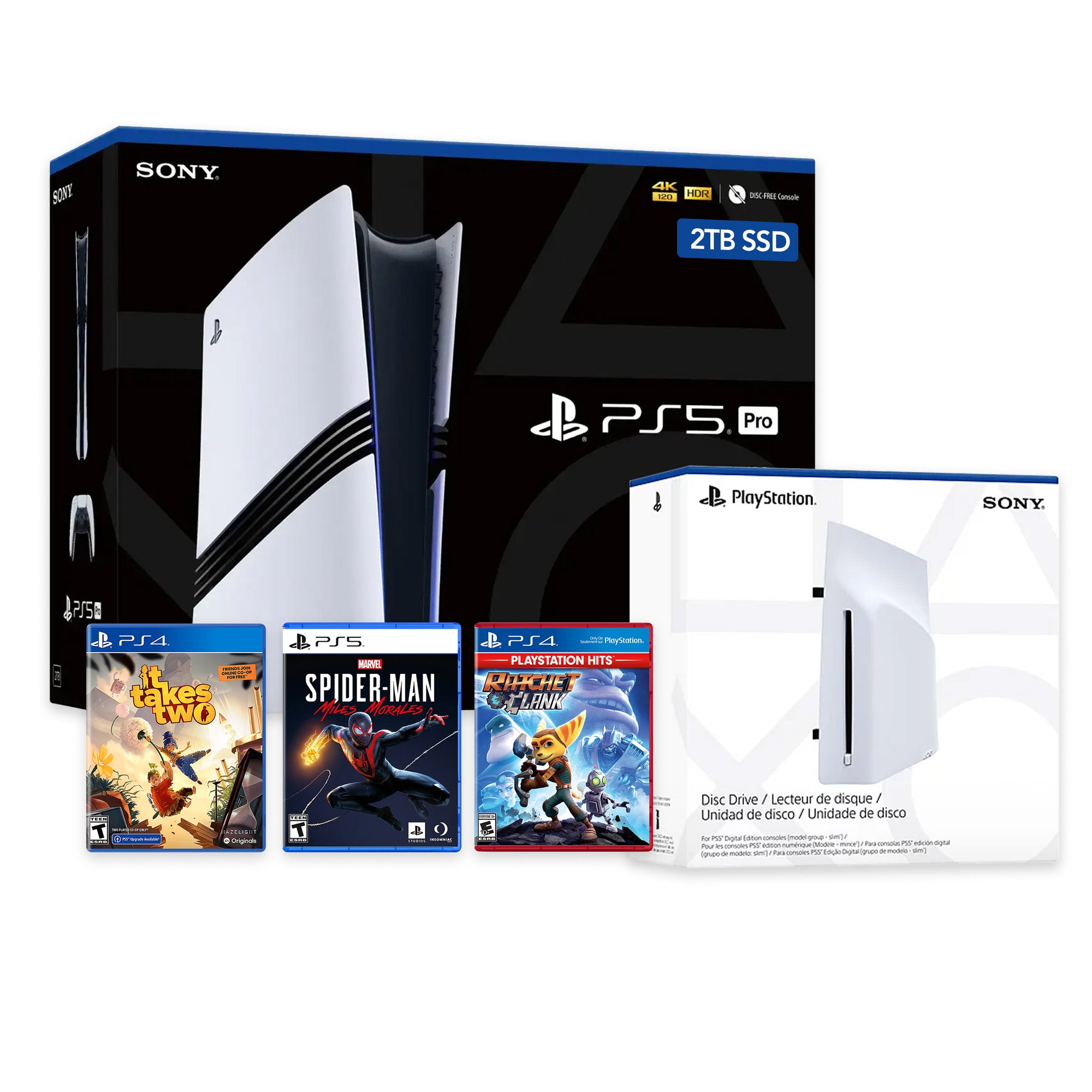 PlayStation 5 Pro with Disc Drive 4TB SSD PS5 Console, Wireless Controller and Marvel's Spider-Man: Miles Morales, Ratchet and Clank & It Takes Two - CFI-7019 PS5 Pro