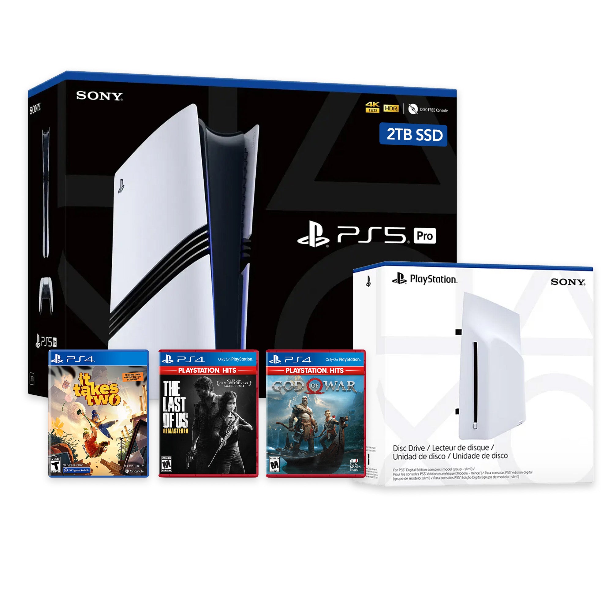 PlayStation 5 Pro with Disc Drive 3TB SSD PS5 Console, Wireless Controller and The Last of Us Remastered, God of War & It Takes Two - CFI-7019 PS5 Pro