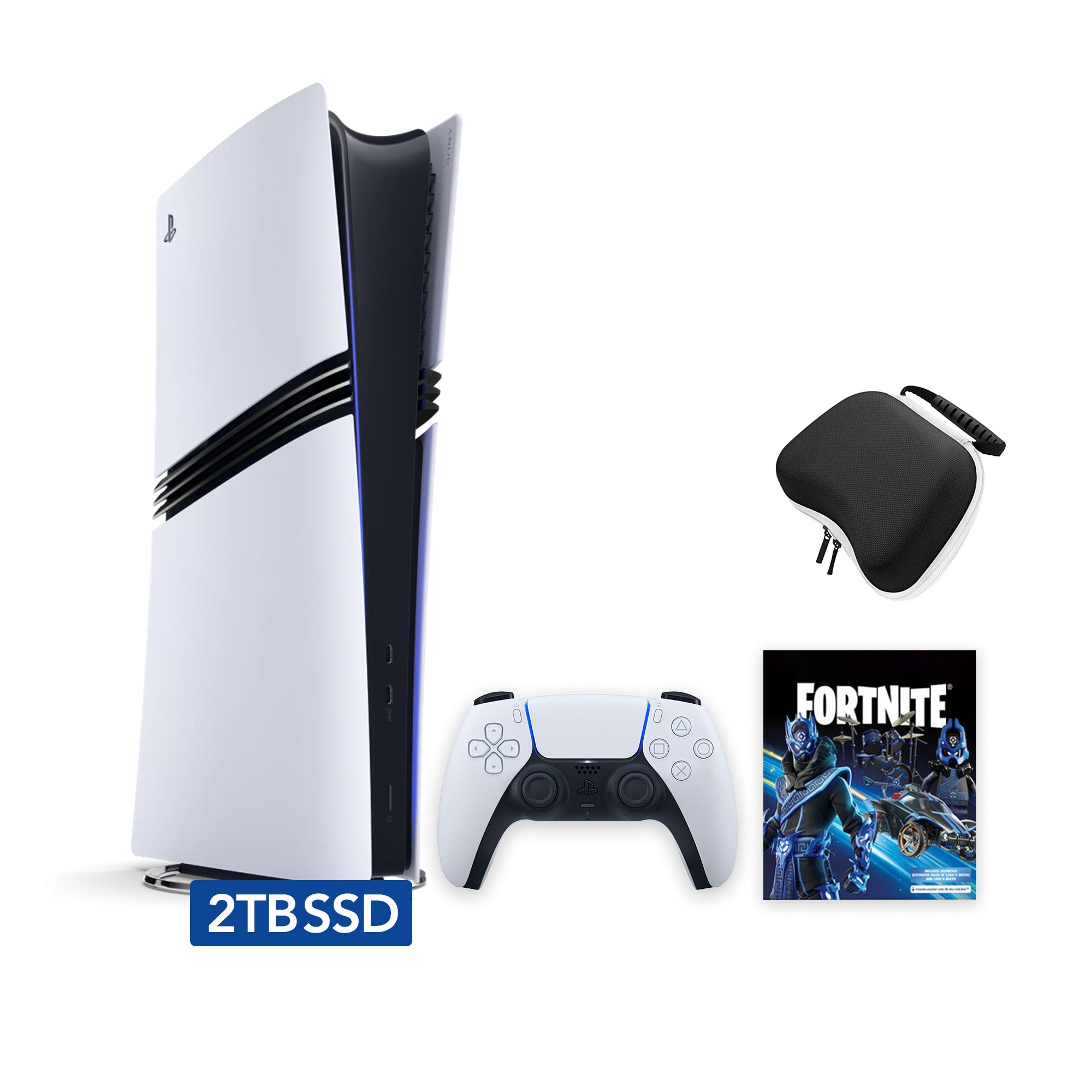 PlayStation 5 Pro Digital Edition Fortnite Cobalt Star Bundle and Mytrix Controller Case - White, Flagship Pro PS5 2TB PCIe SSD Gaming Console